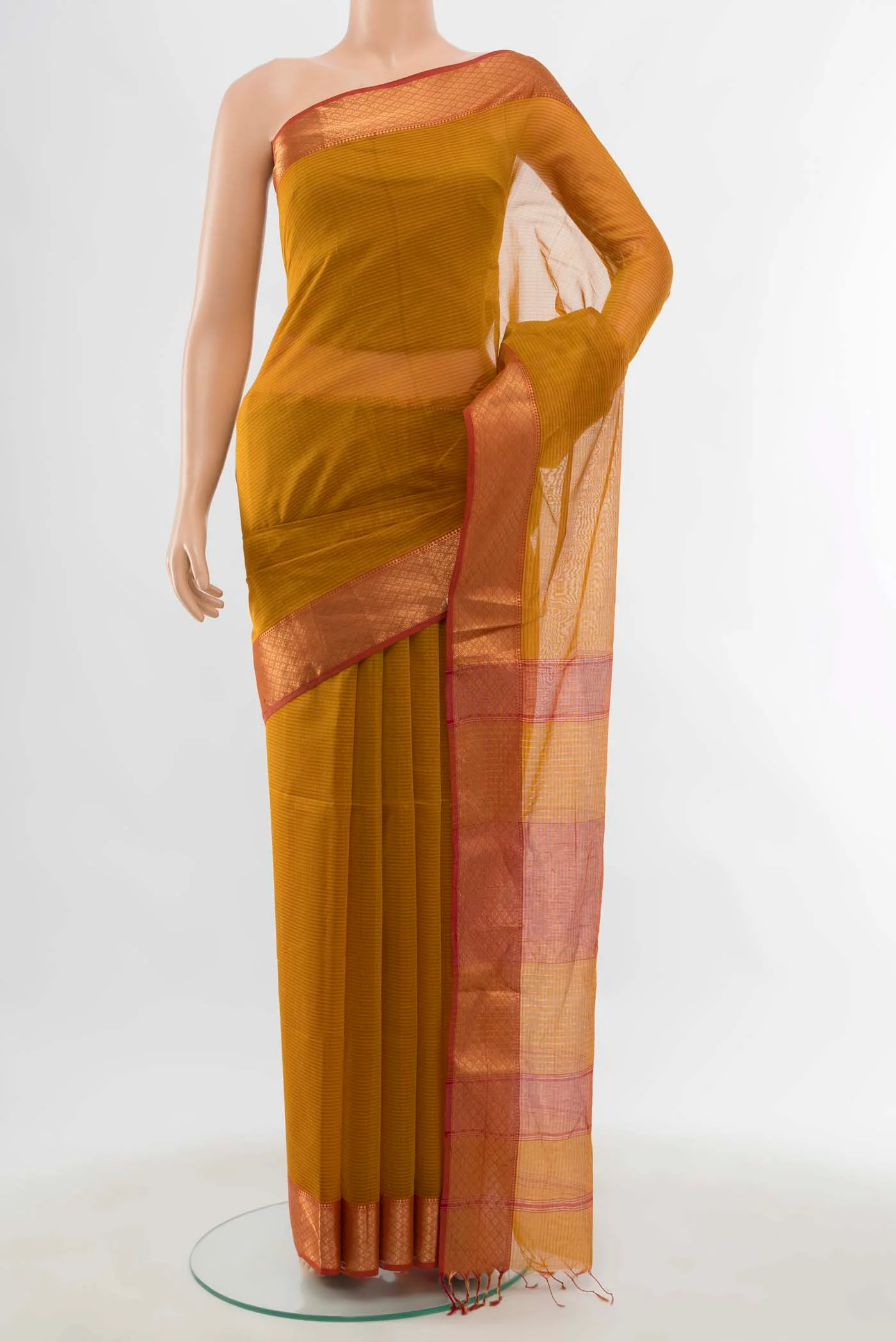 Rust Maheshwari Silk Cotton Saree