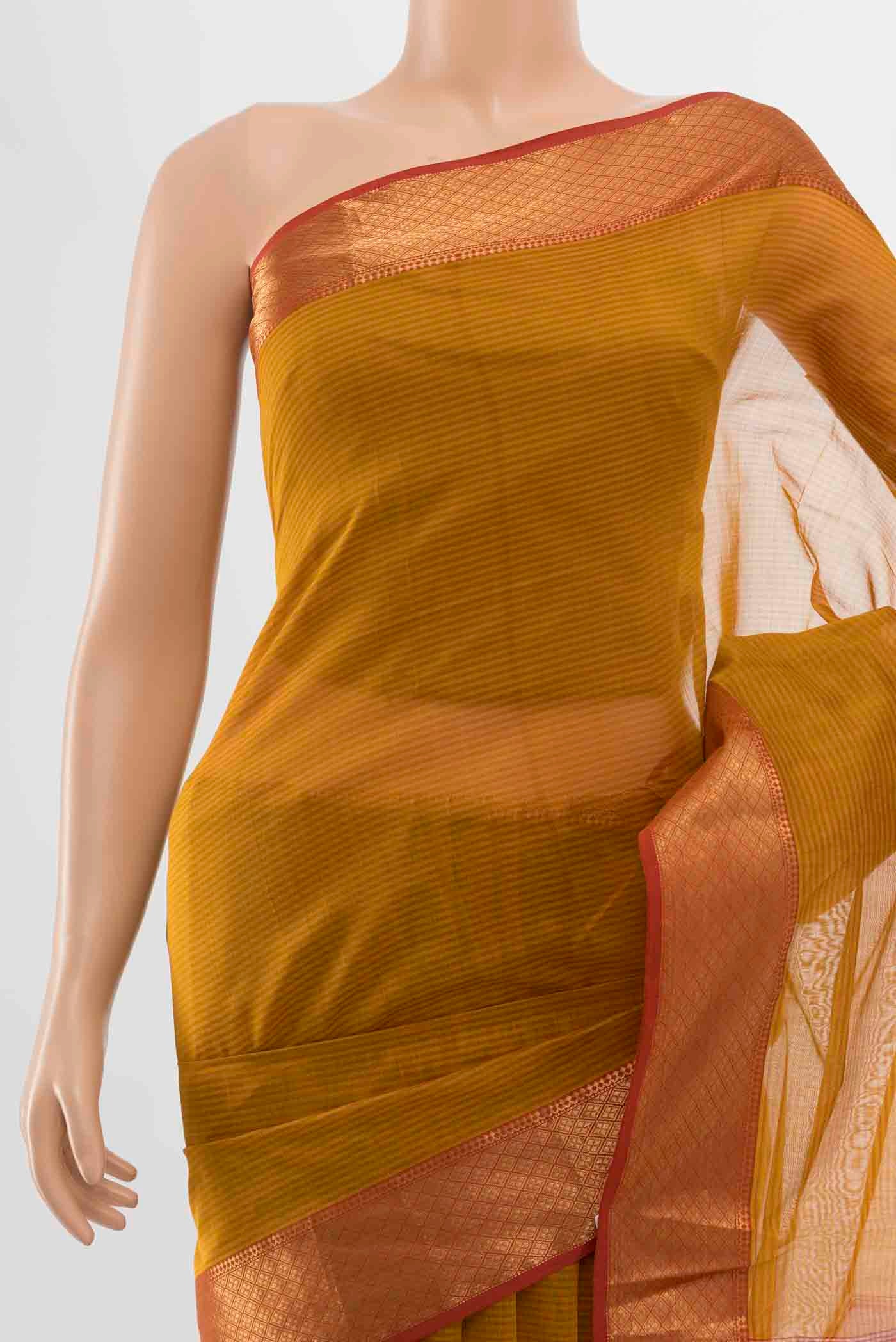 Rust Maheshwari Silk Cotton Saree - Image 2