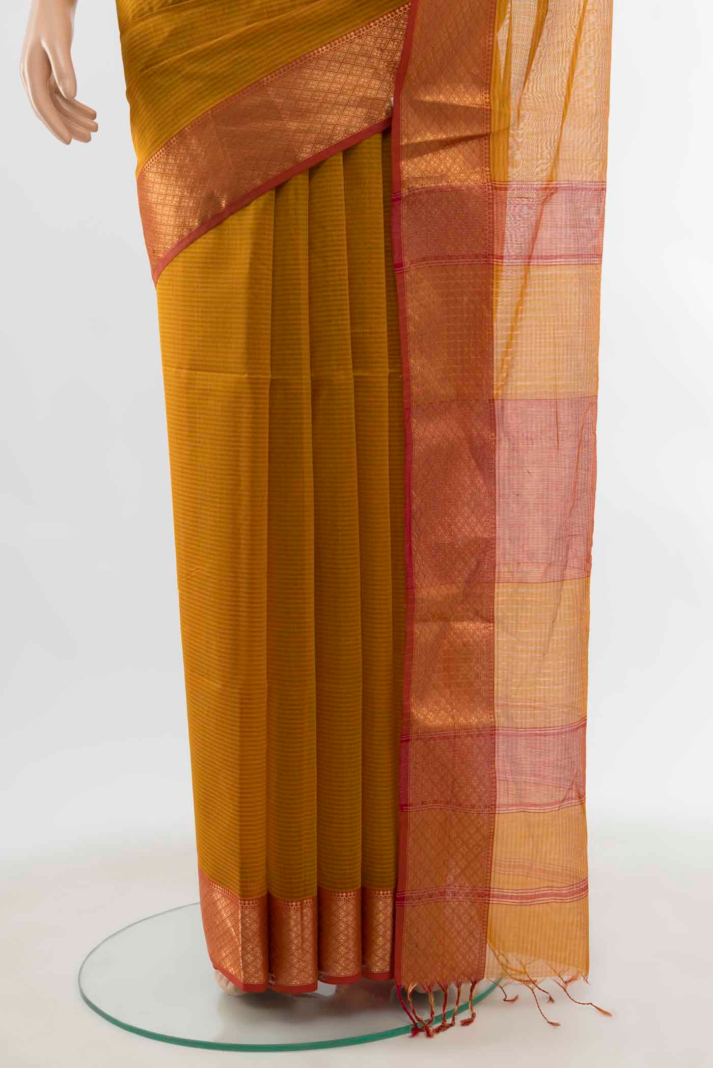 Rust Maheshwari Silk Cotton Saree - Image 3