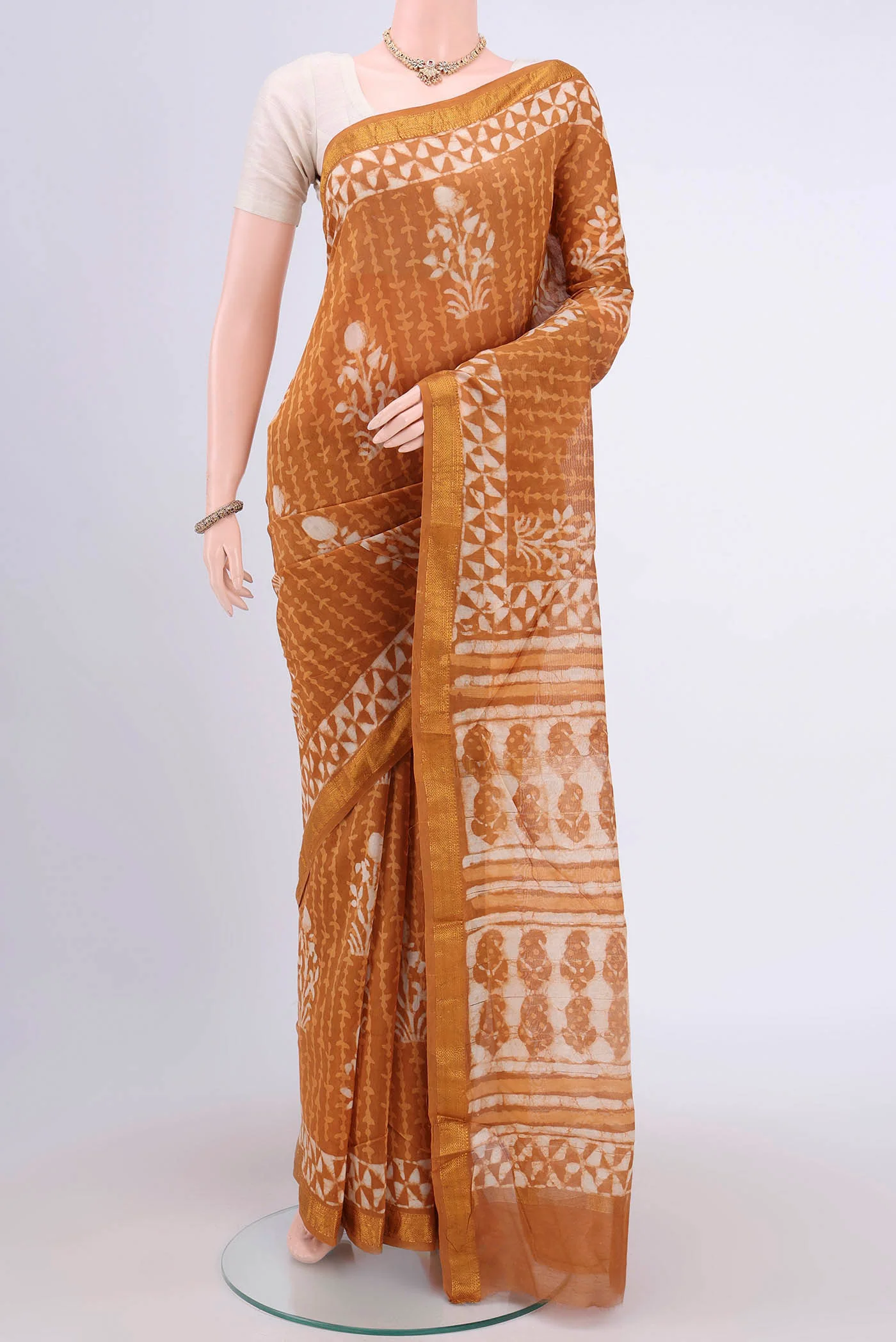 Brown Maheshwari Silk Cotton Saree