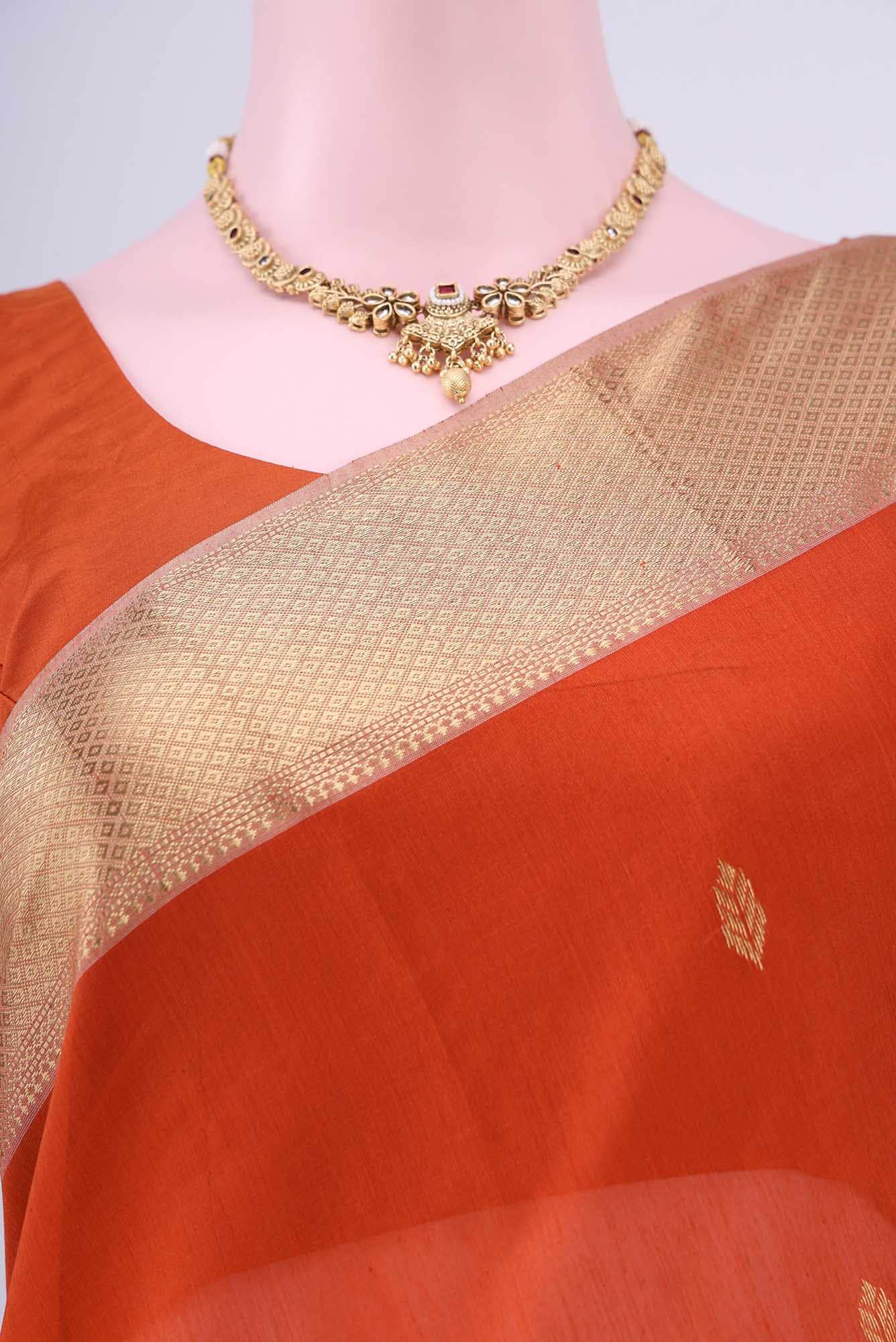 Rust Maheshwari Silk Cotton Saree - Image 3