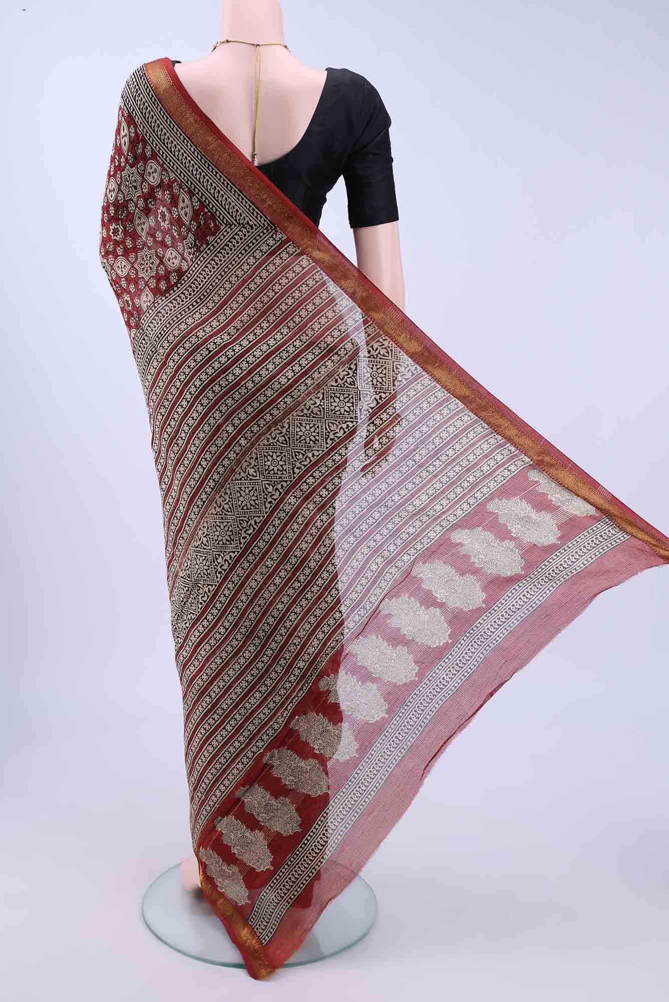 Rust Maheshwari Silk Cotton Saree - Image 3