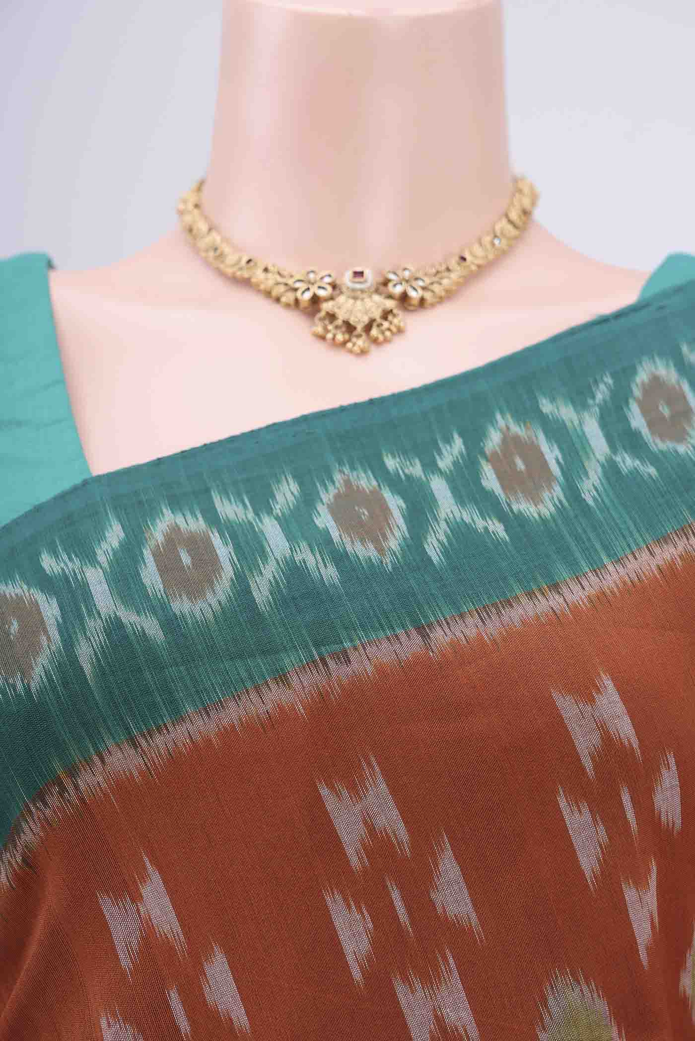 Rust Pochampally Cotton Saree - Image 2