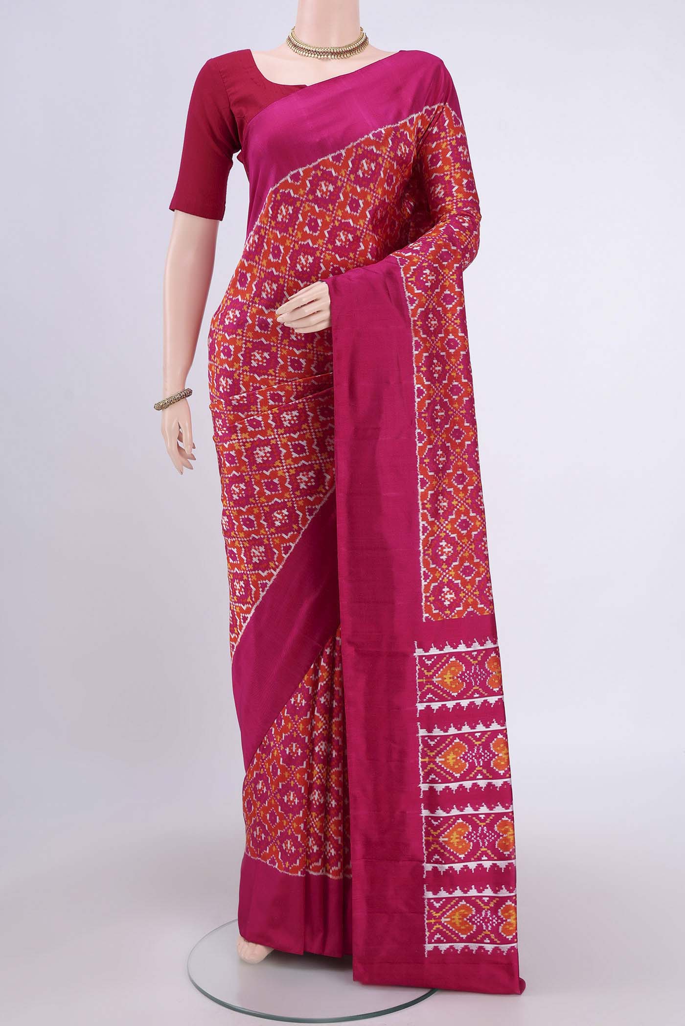 Orange Pochampally Silk Saree