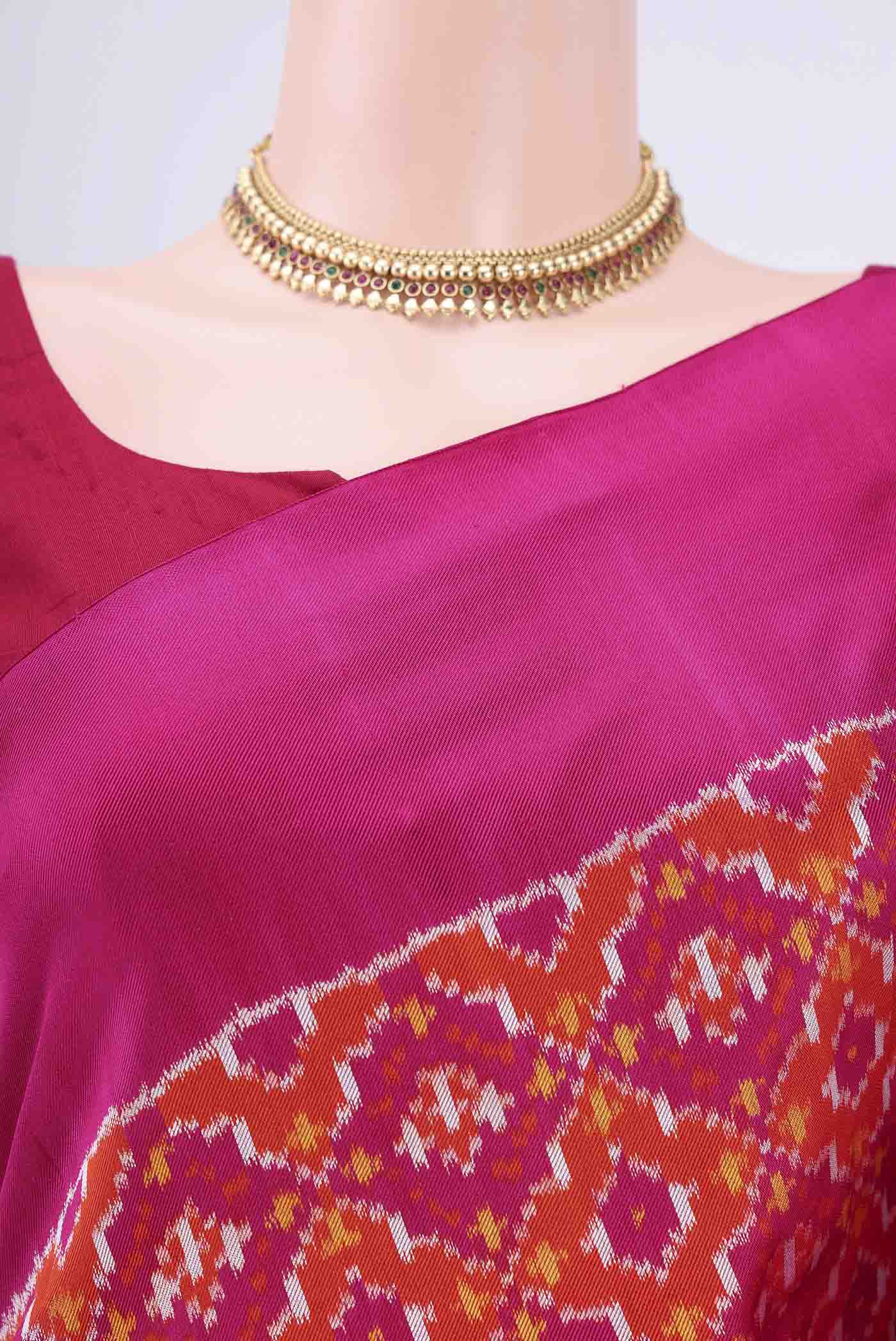 Orange Pochampally Silk Saree - Image 2