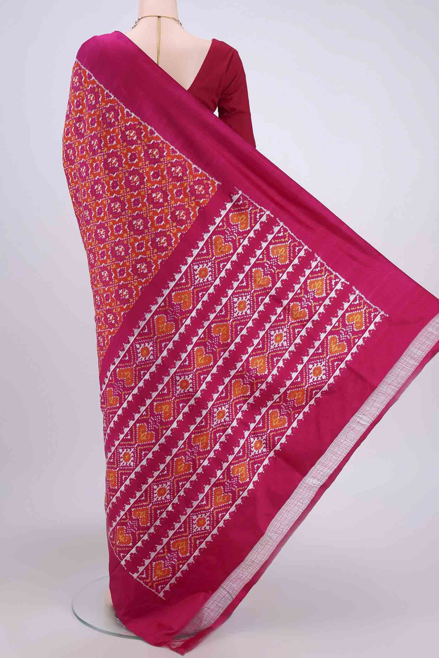 Orange Pochampally Silk Saree - Image 3