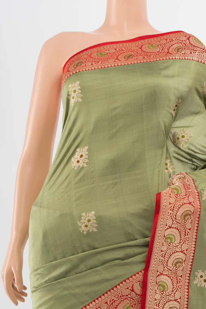 Sage Green Banarasi Katan Silk Saree - Image 2
