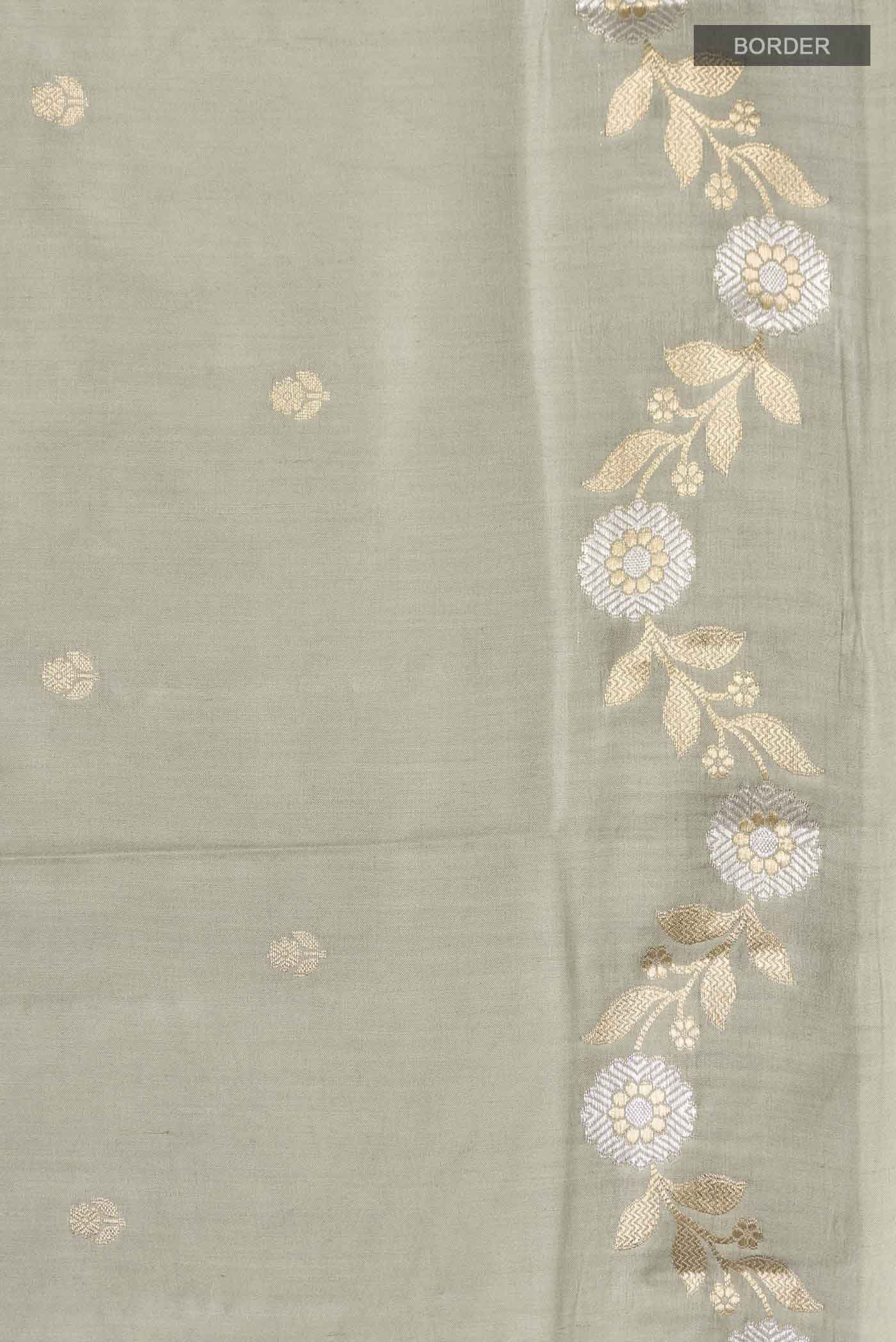 Sage Green Banarasi Raw Silk Saree - Image 3