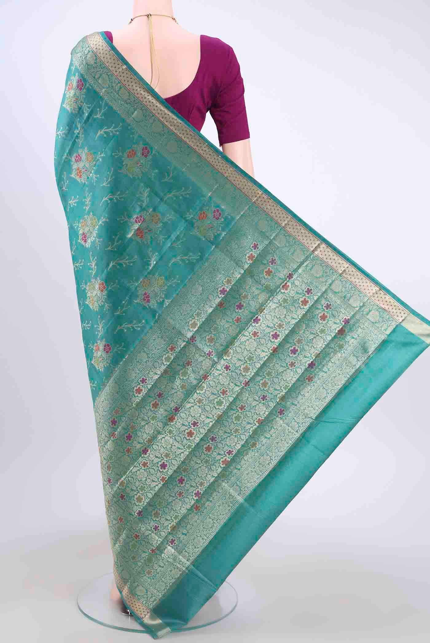 Sage Green Banarasi Raw Silk Saree - Image 3