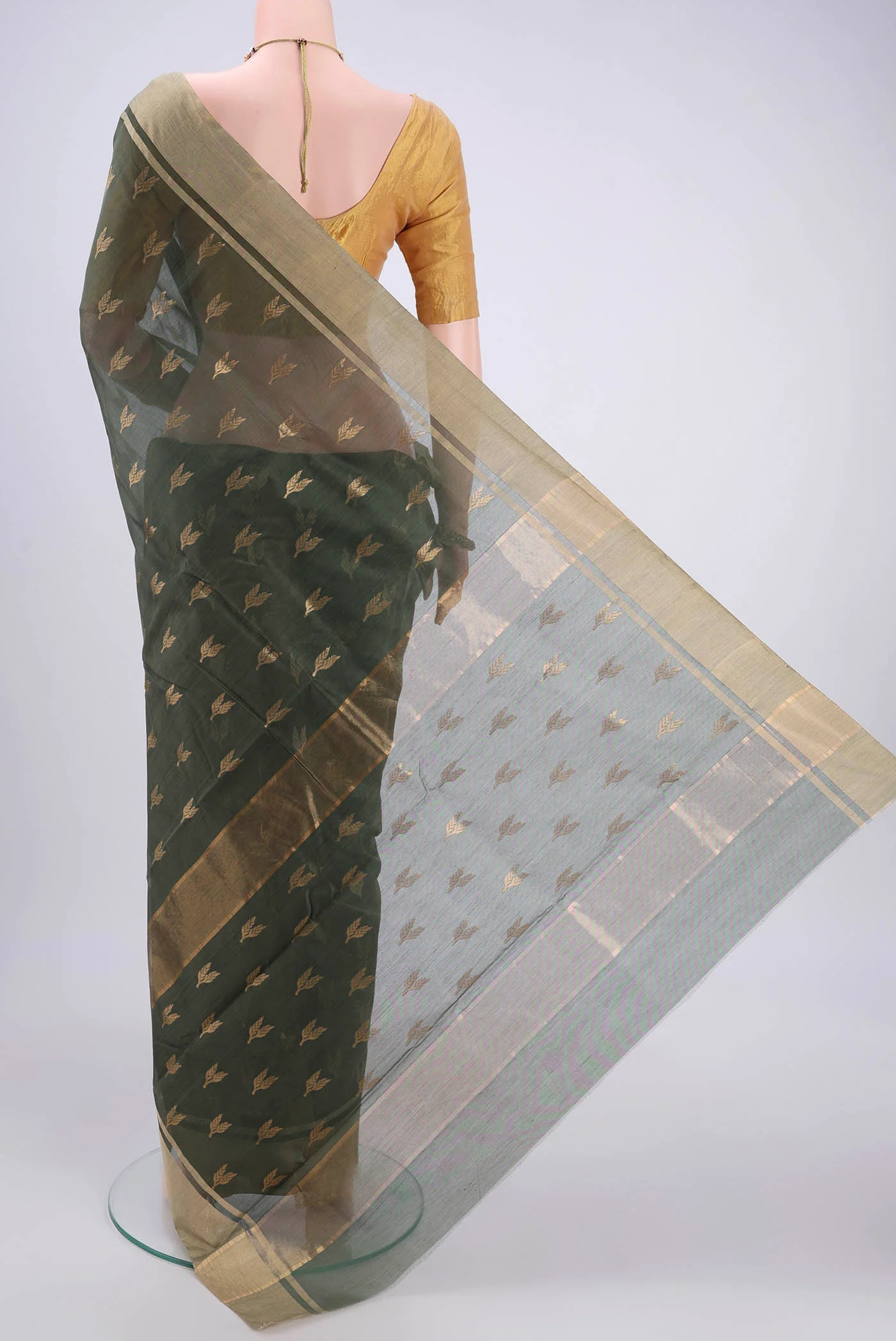 Sage Green Chanderi Silk Cotton Saree - Image 3