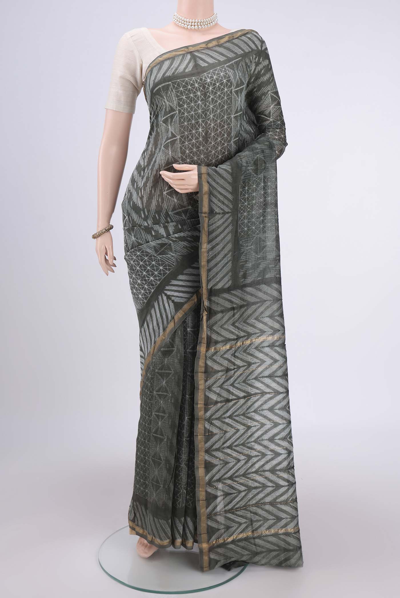 Grey Chanderi Silk Cotton Saree