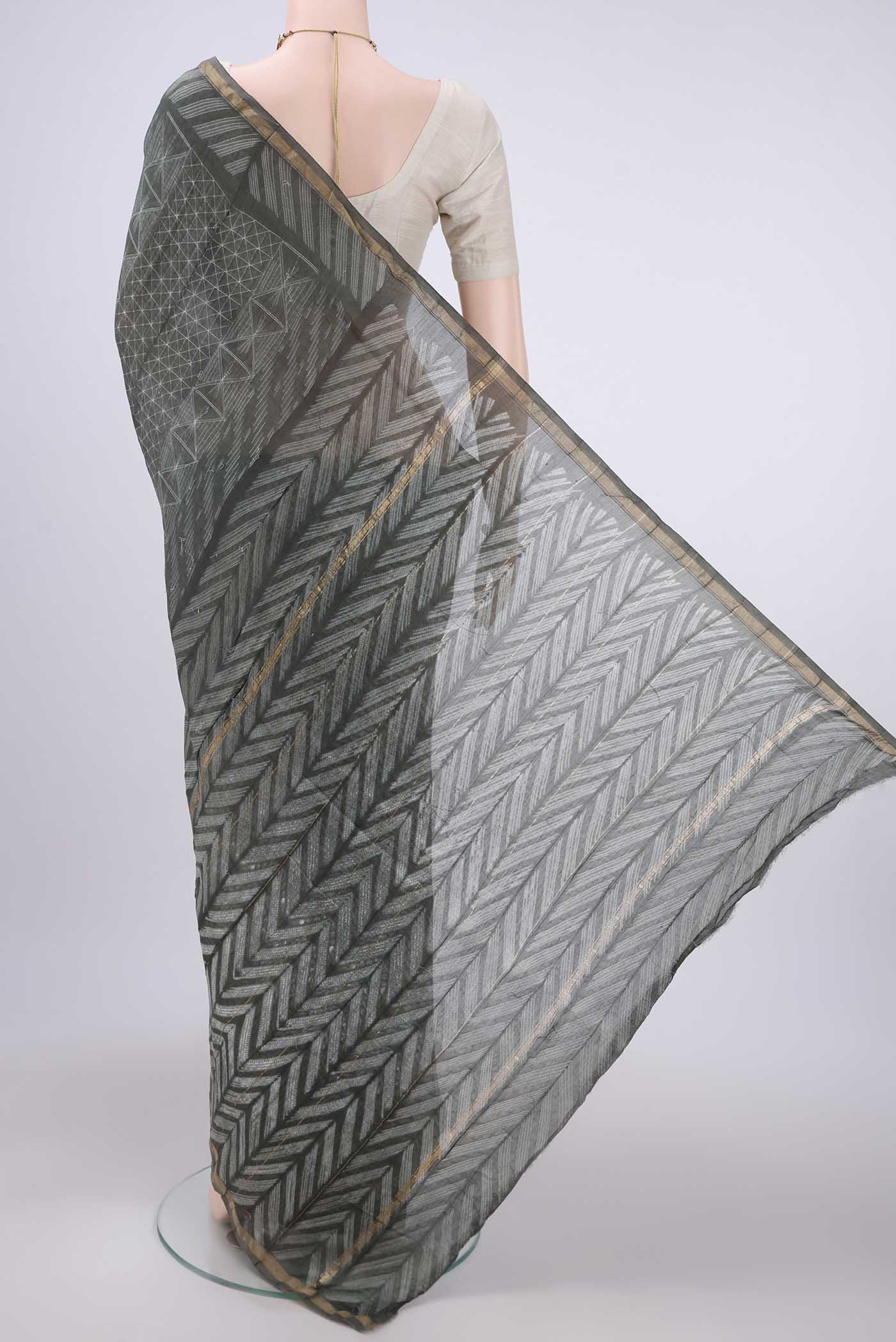 Grey Chanderi Silk Cotton Saree - Image 3