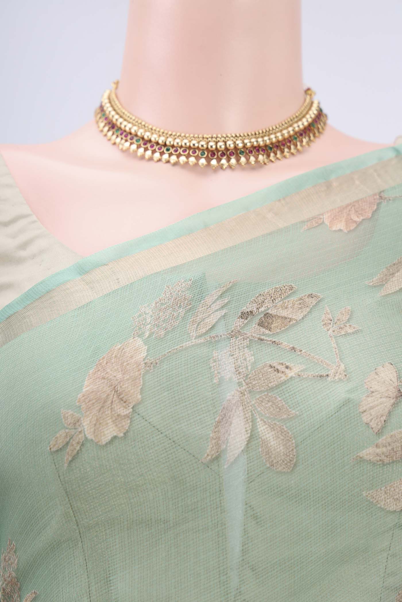 Sage Green Kota Silk Saree - Image 2