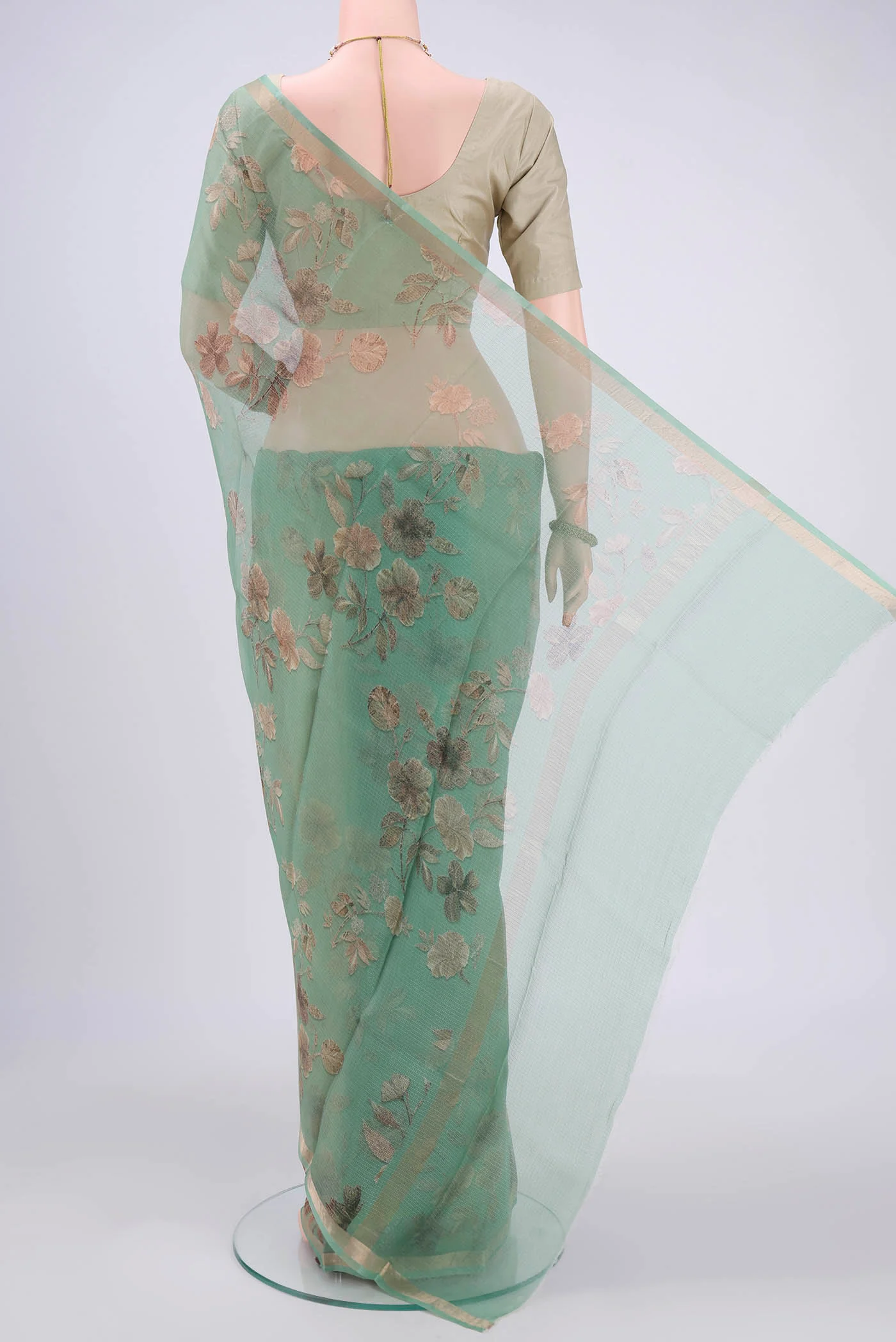 Sage Green Kota Silk Saree - Image 3