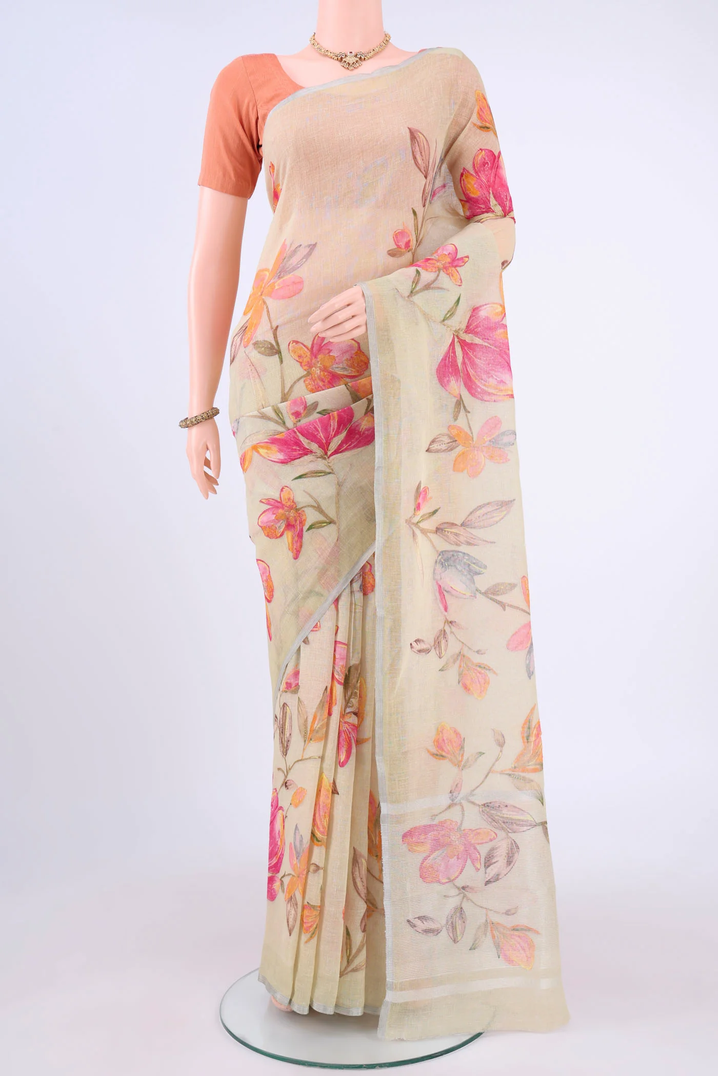 Sage Green Linen Saree