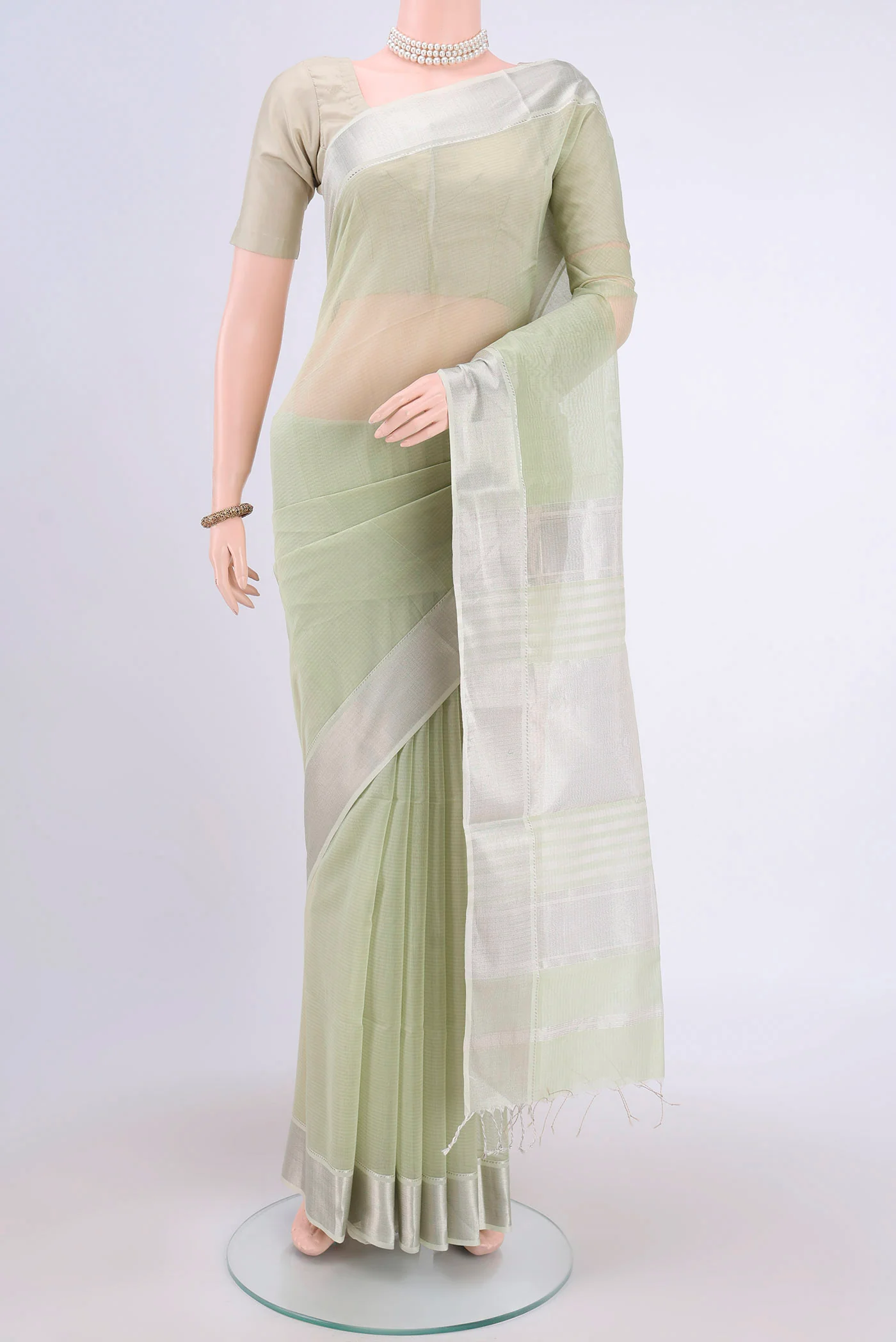 Sage Green Maheshwari Silk Cotton Saree