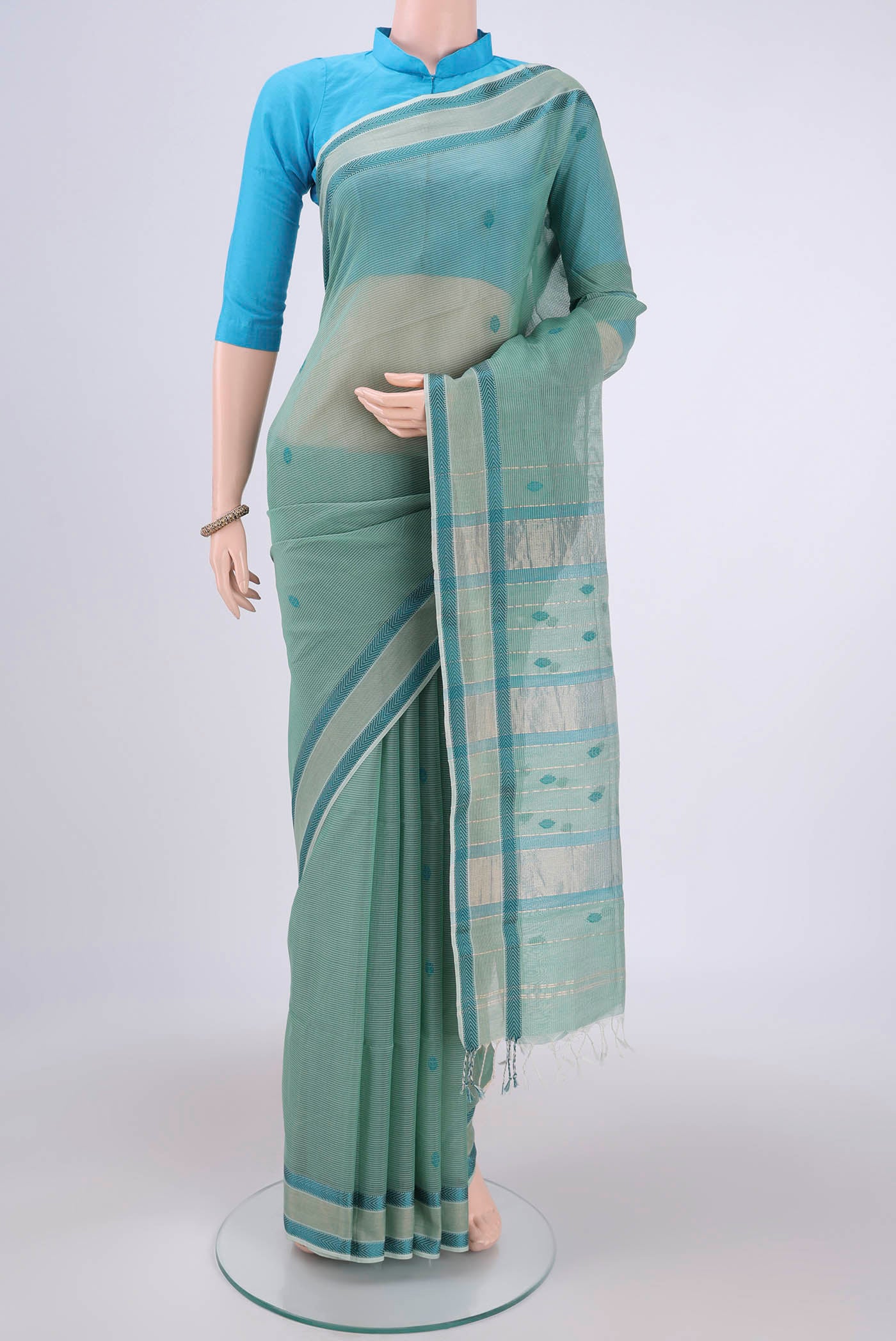 Sage Green Maheshwari Silk Cotton Saree