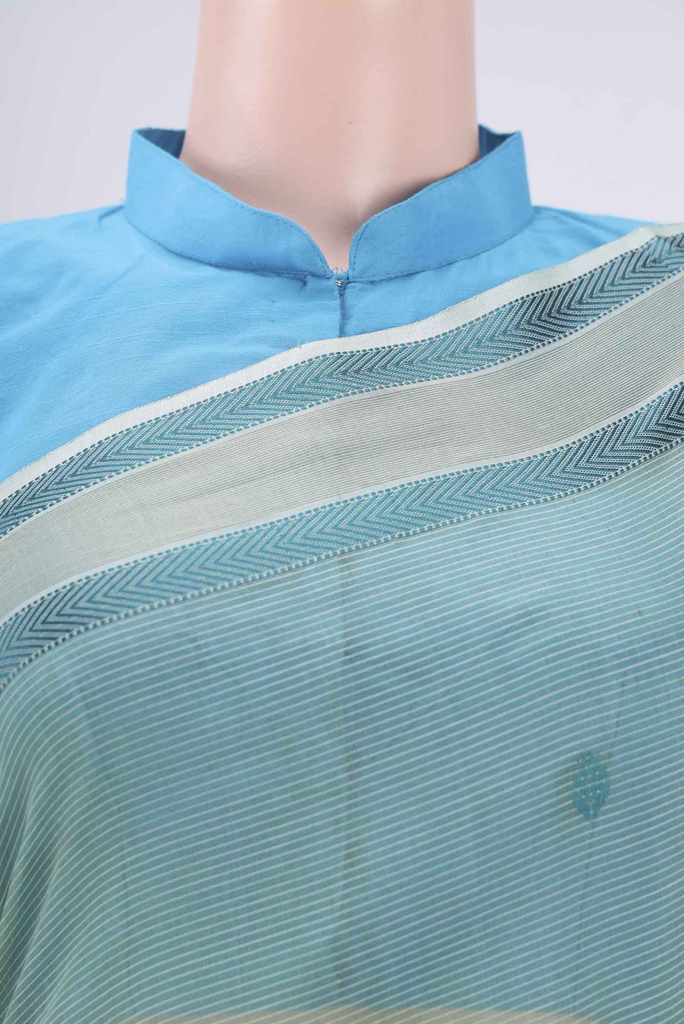 Sage Green Maheshwari Silk Cotton Saree - Image 2