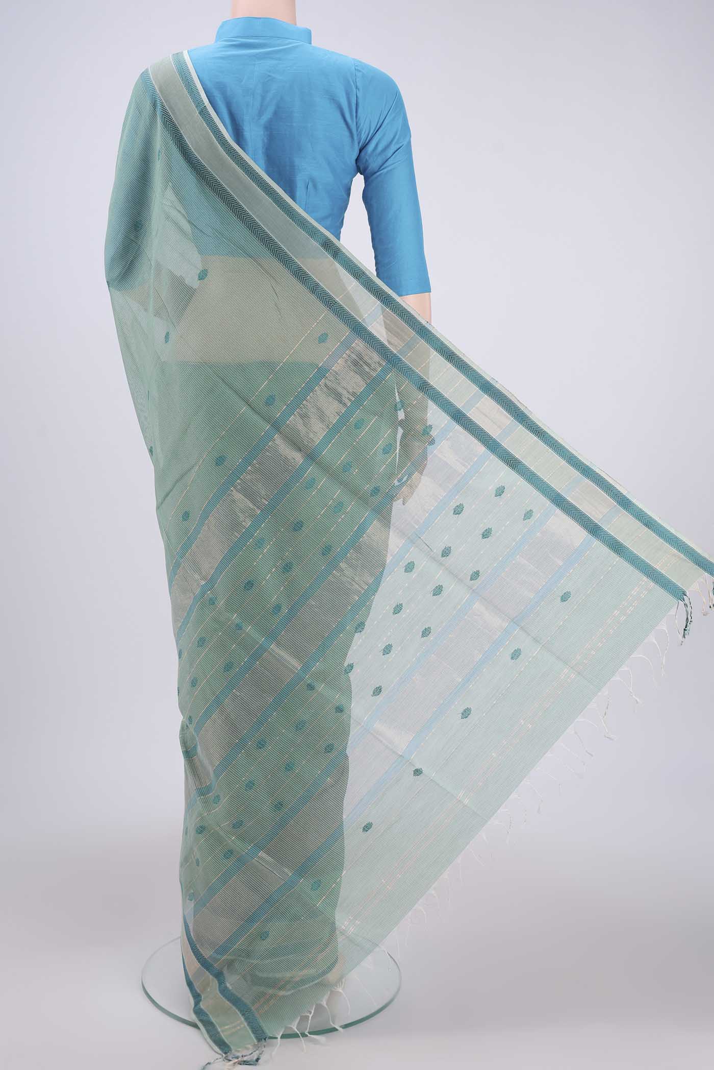 Sage Green Maheshwari Silk Cotton Saree - Image 3