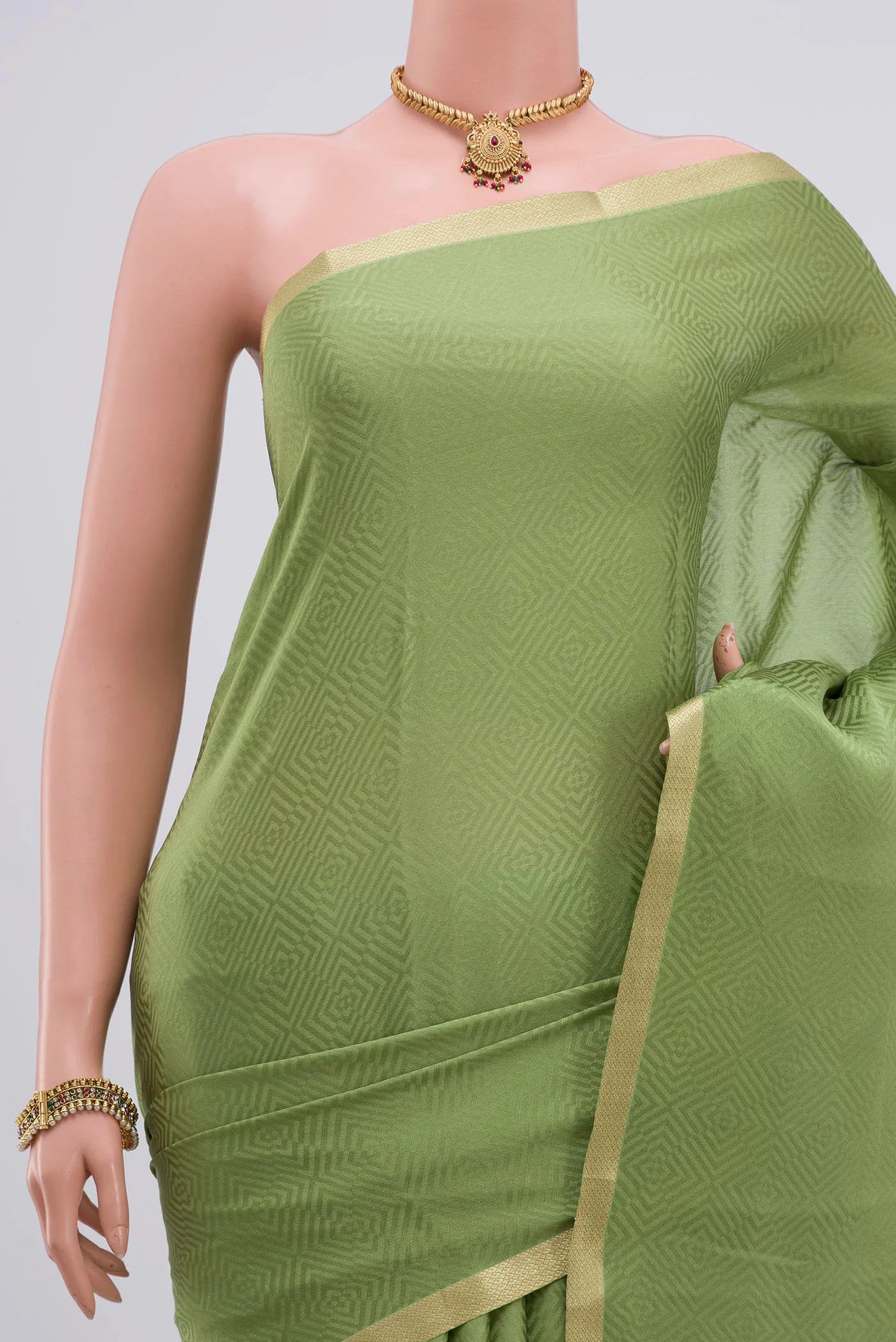 Sage Green Mysore Chiffon Saree - Image 2
