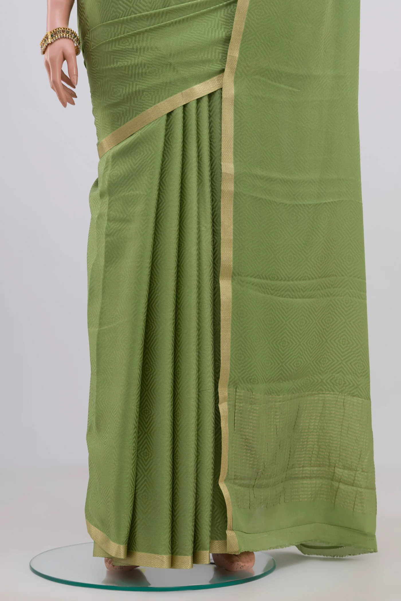 Sage Green Mysore Chiffon Saree - Image 3