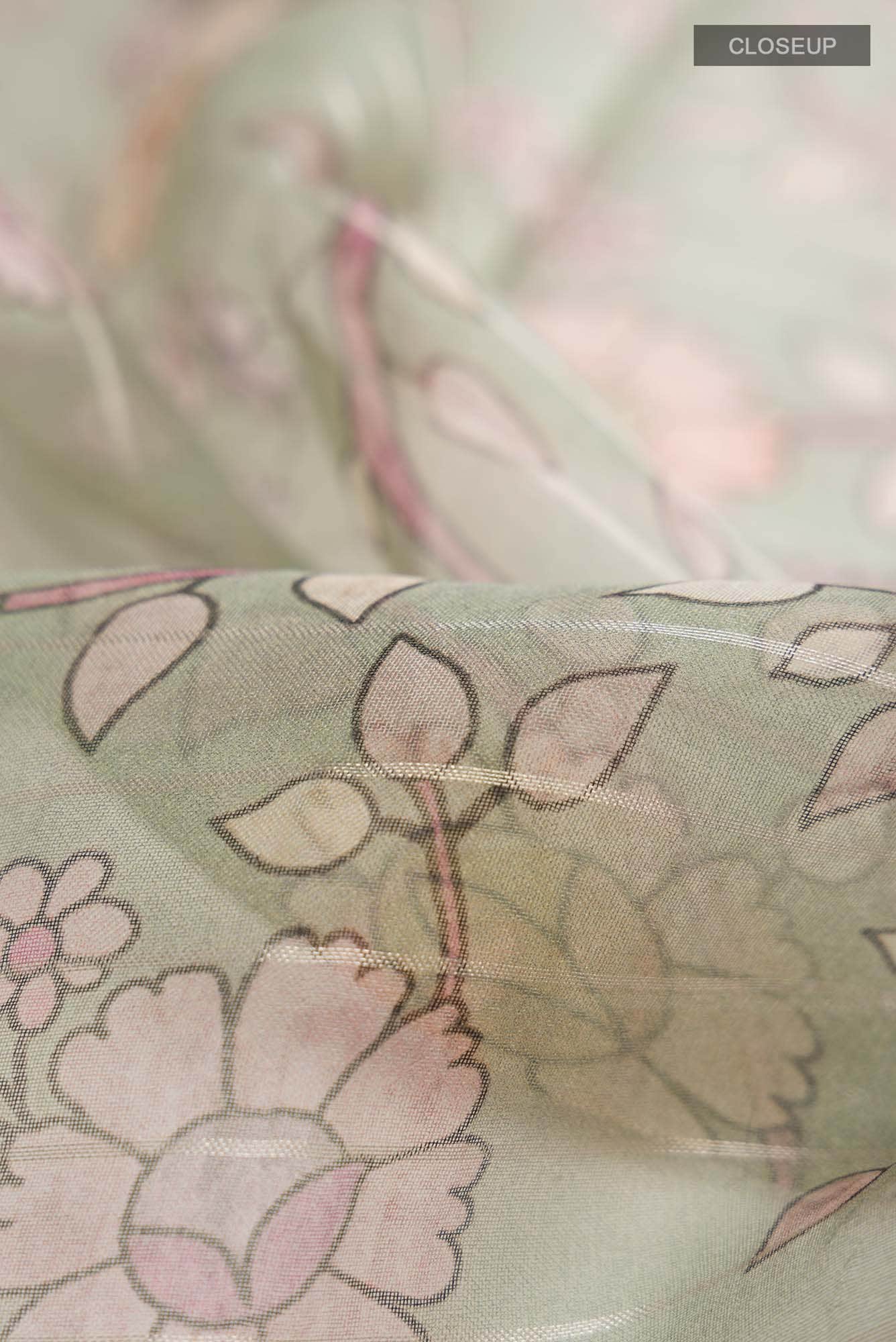 Sage Green Organza Silk Saree - Image 2