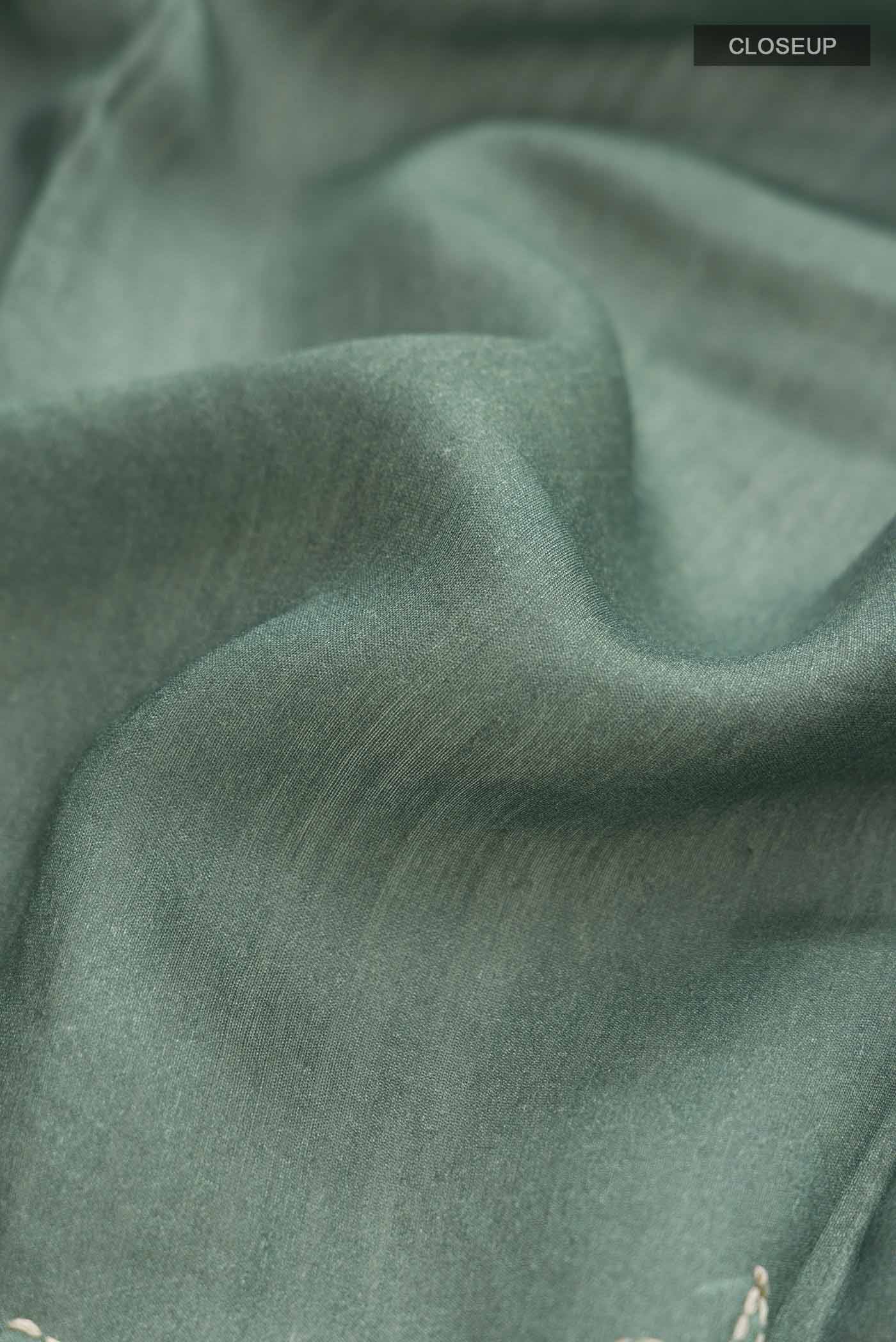 Sage Green Tussar Silk Saree - Image 2