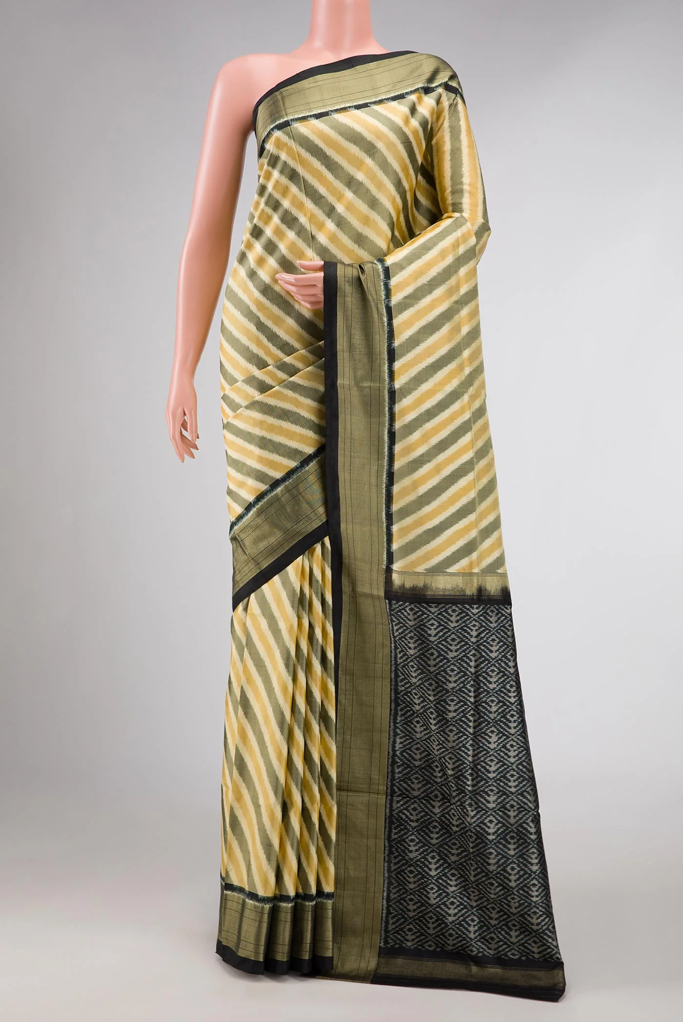 Sandal and Grey Color Double Ikat Saree