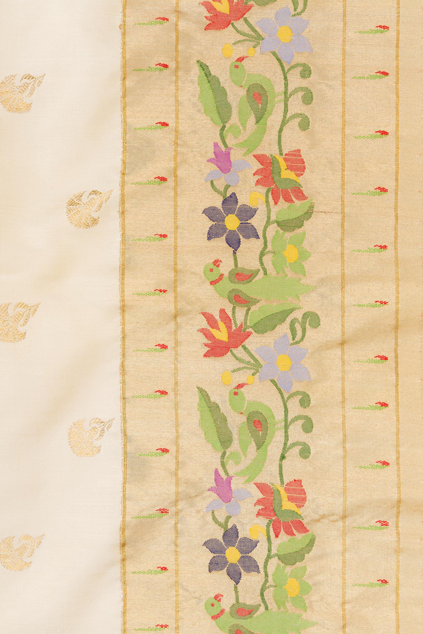 Pure Silk Pure Zari Cream Paithani Saree - Image 3