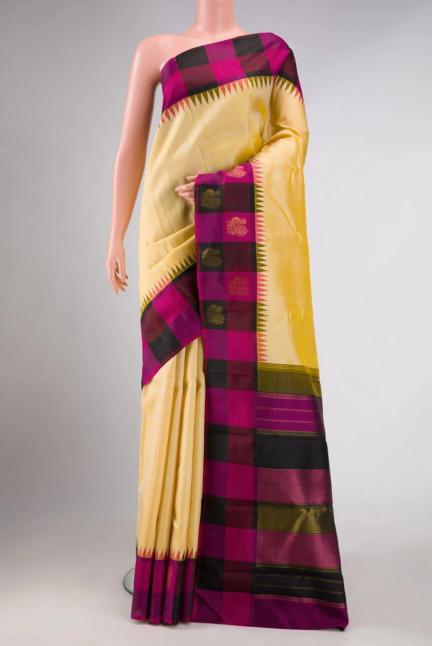 Pure Silk Pure Zari Sandal Dual Tone Kanjivaram Saree