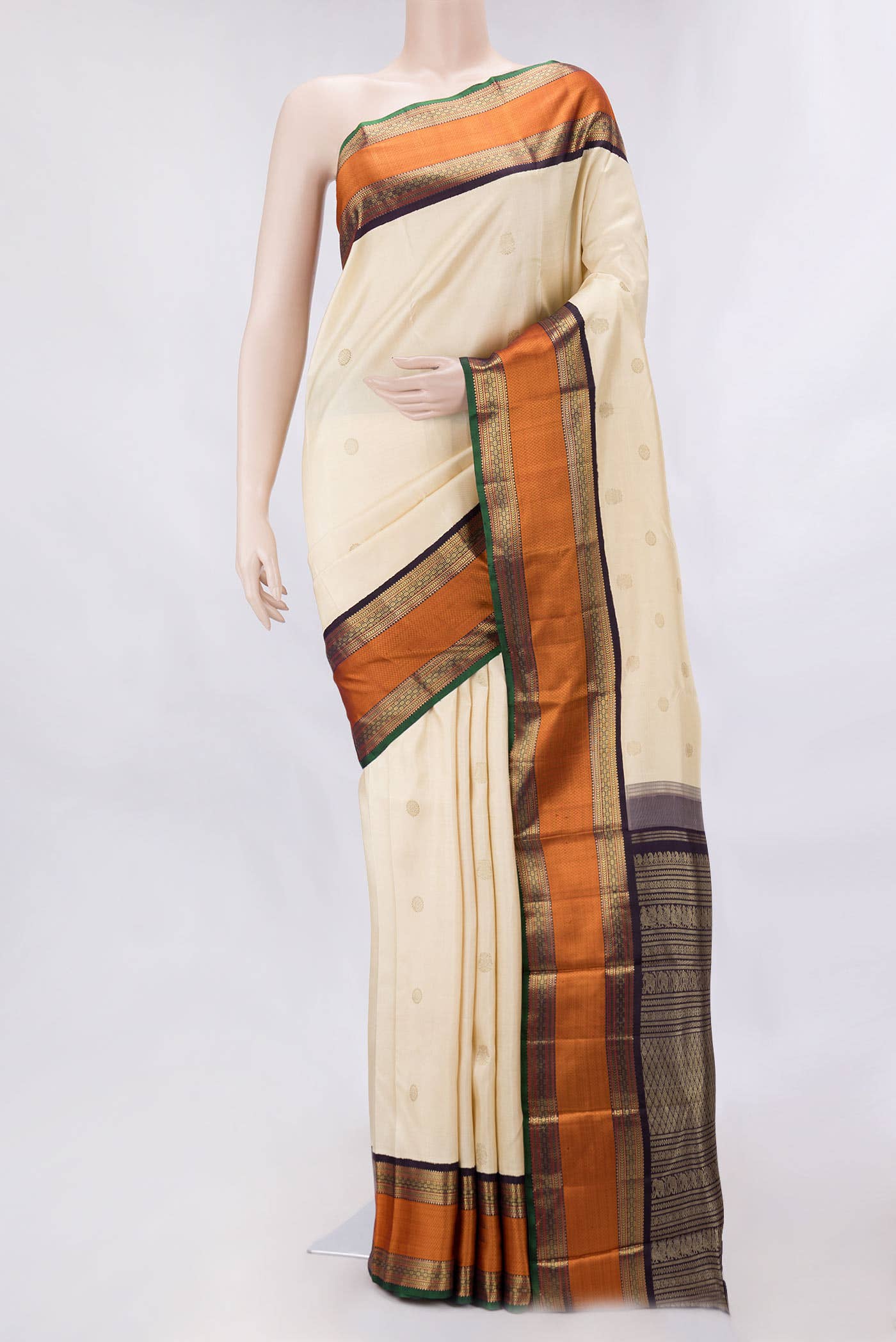 Pure Silk Pure Zari Cream Kanchipuram Saree