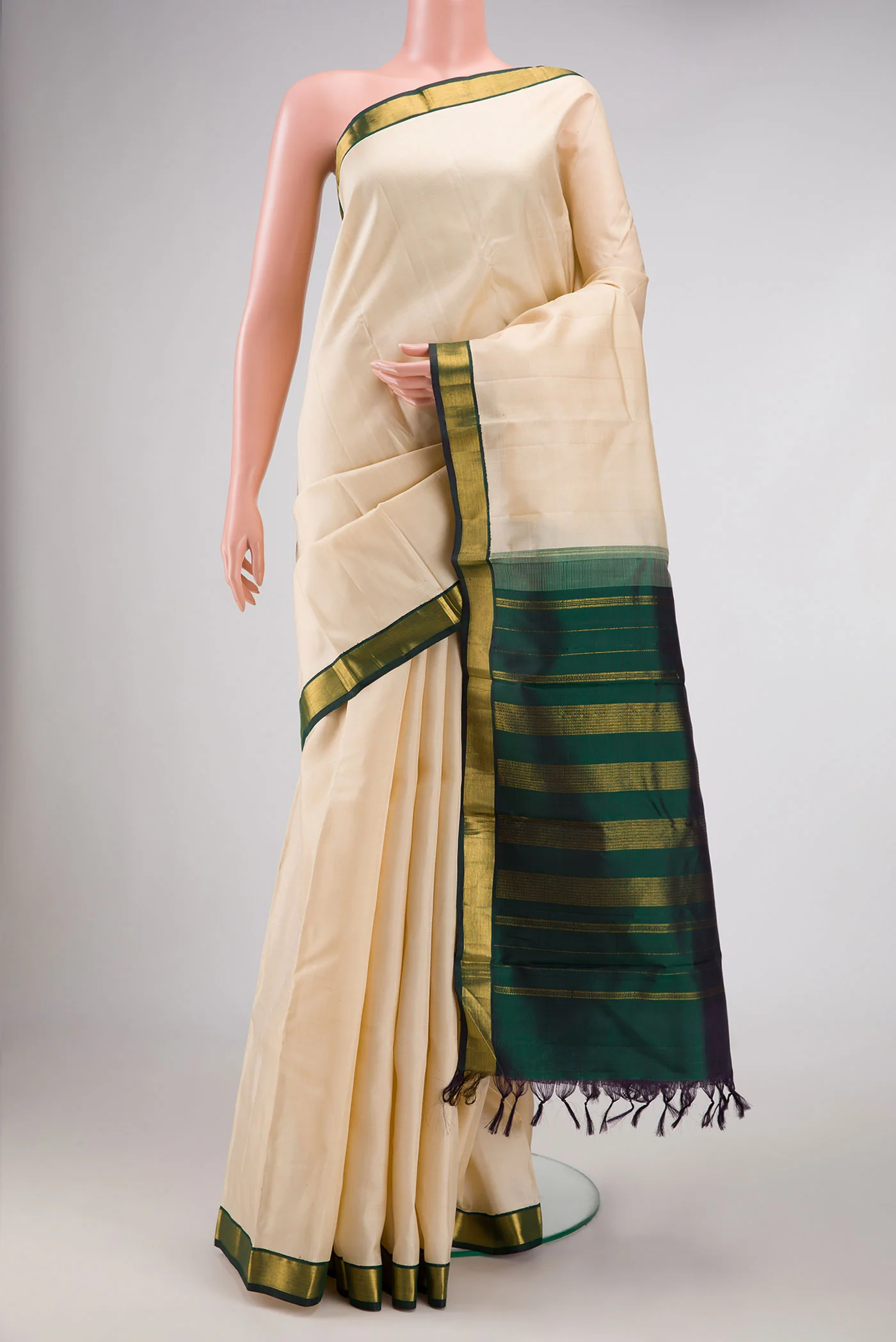 Pure Silk Pure Zari Cream Kanjivaram Saree