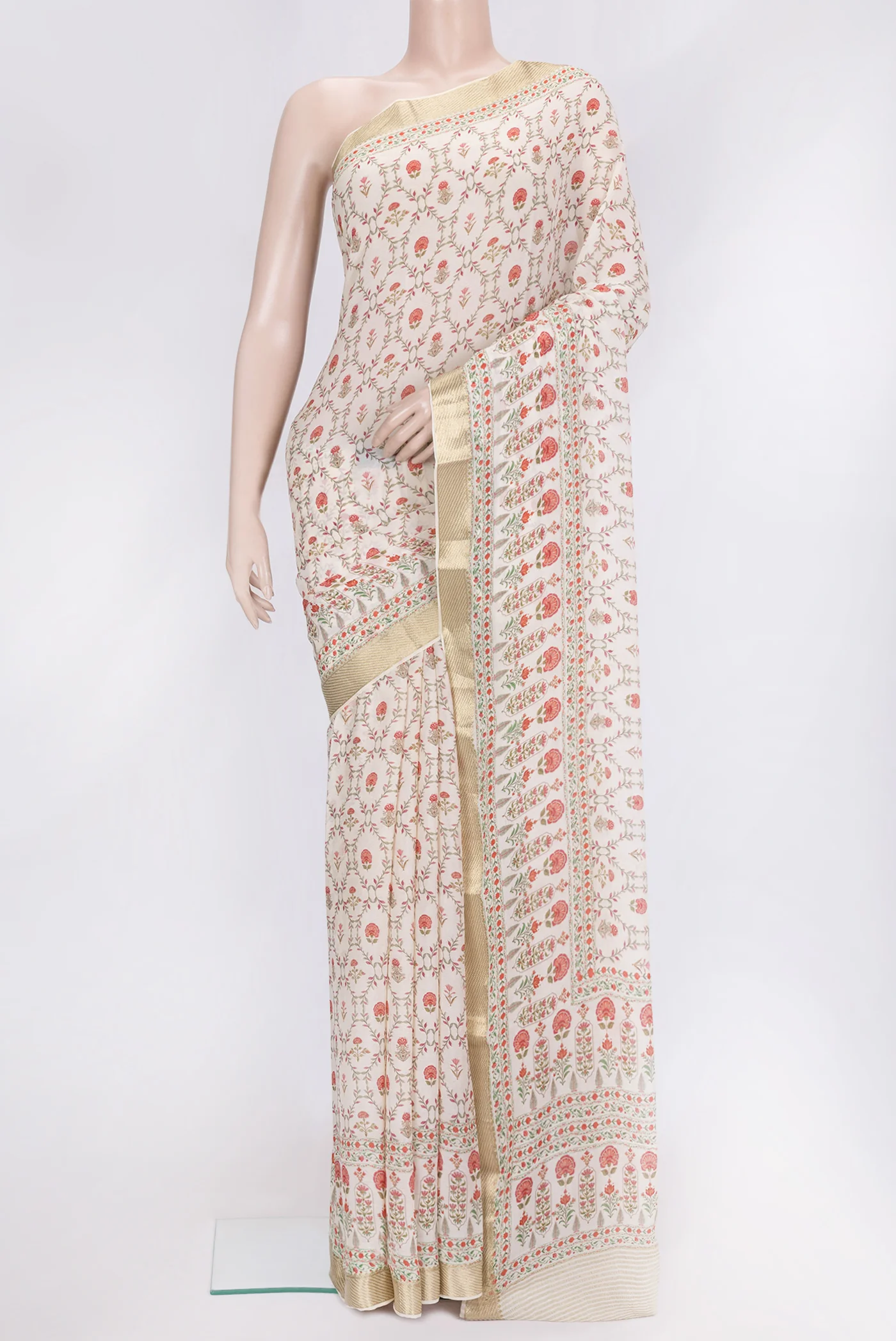 Cream Mysore Chiffon Saree