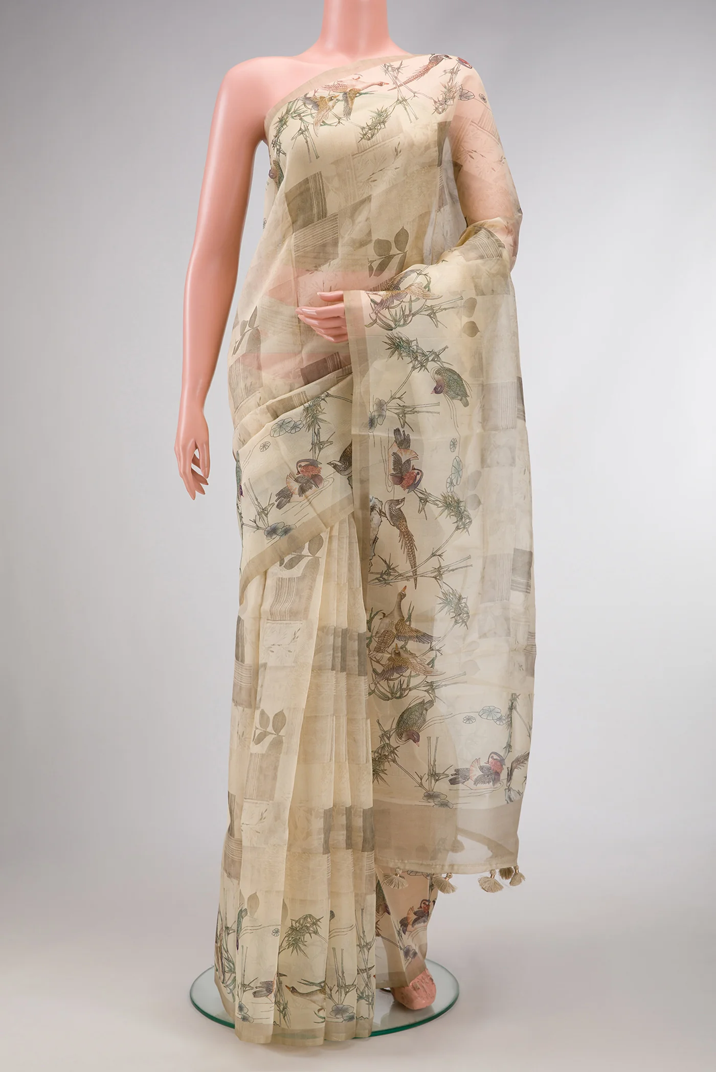 Beige Organza Silk Saree