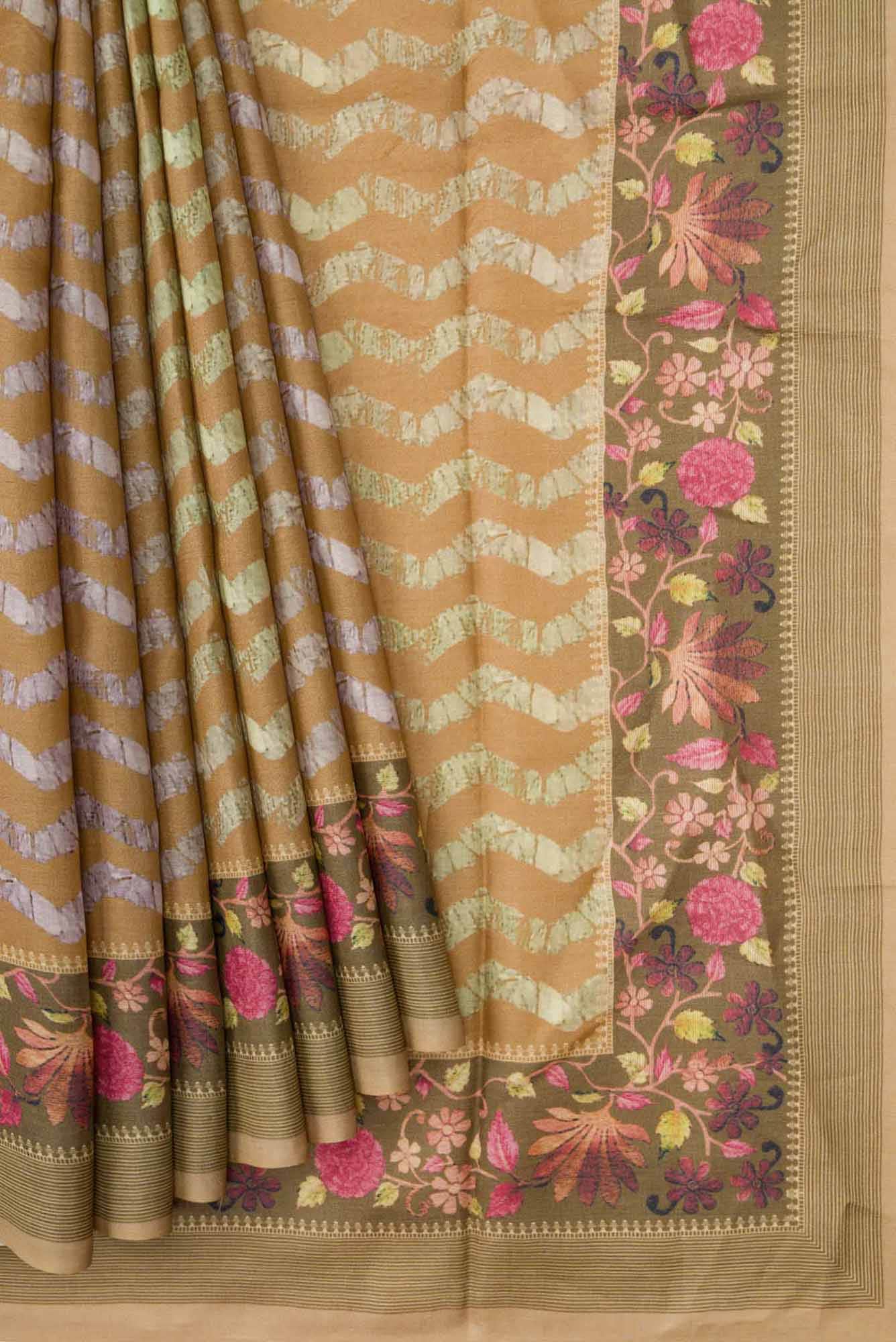 Sandal Dual Tone Tussar Silk Saree - Image 2