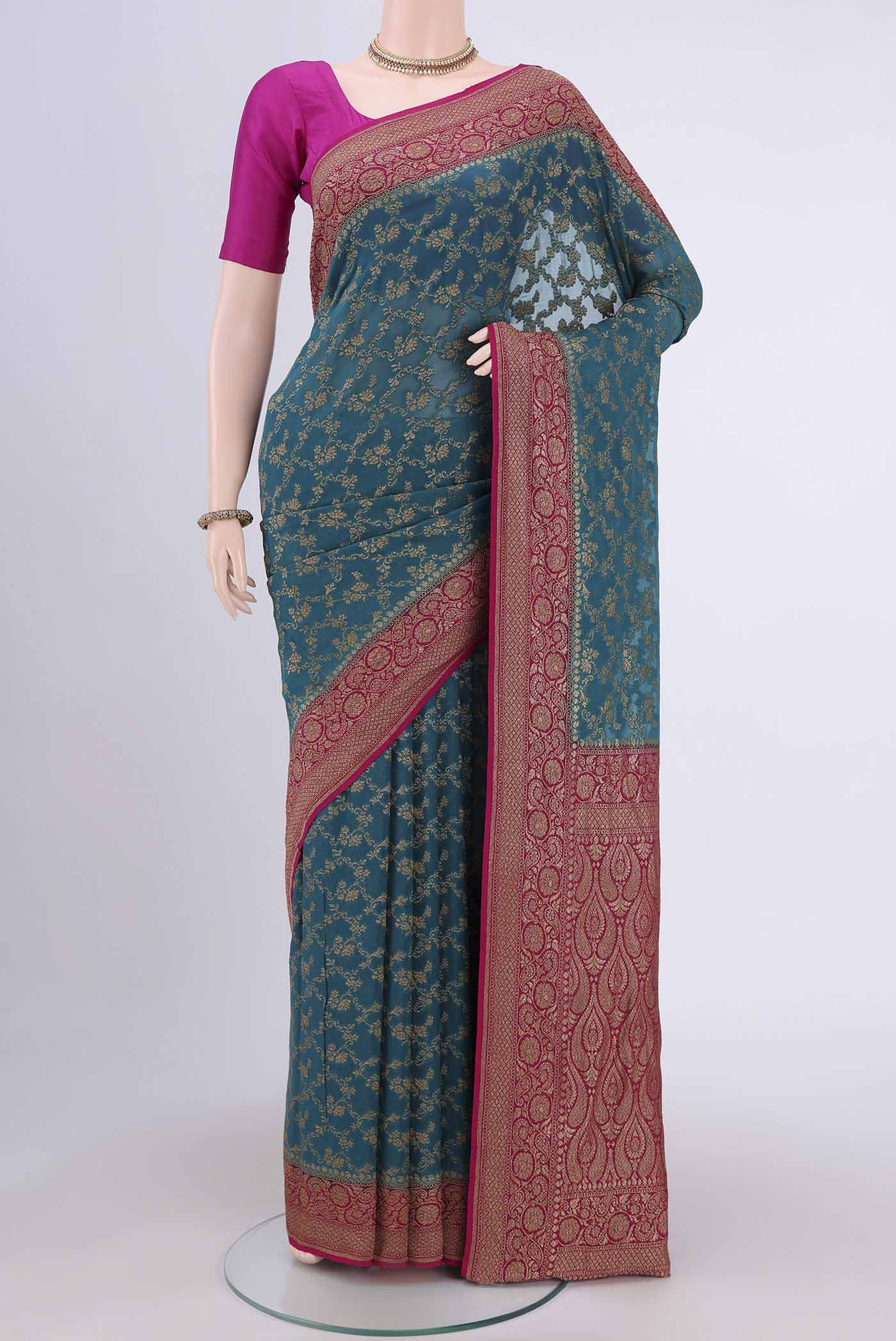 Peacock Blue Banarasi Georgette Saree