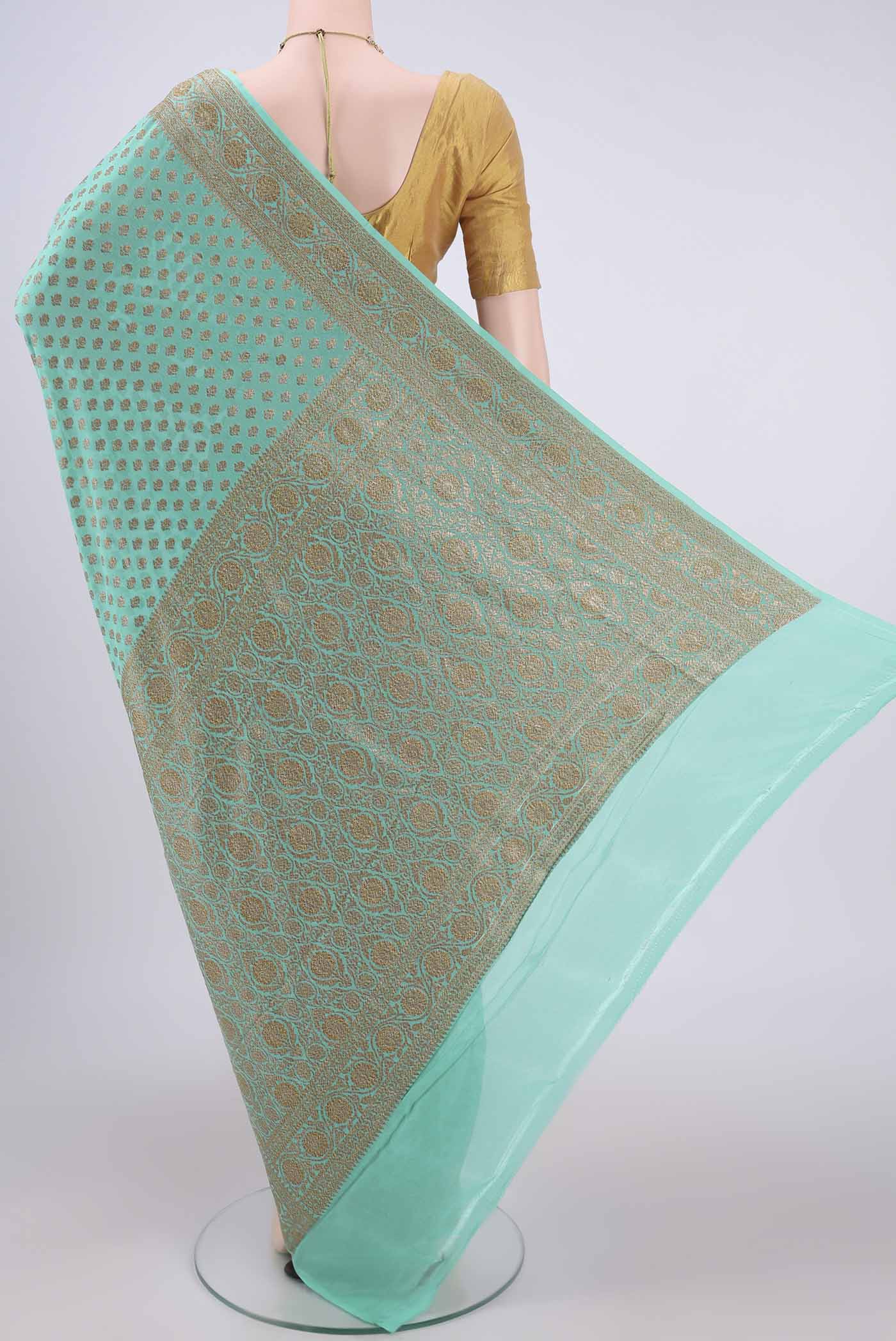 Sea Green Banarasi Georgette Saree - Image 3