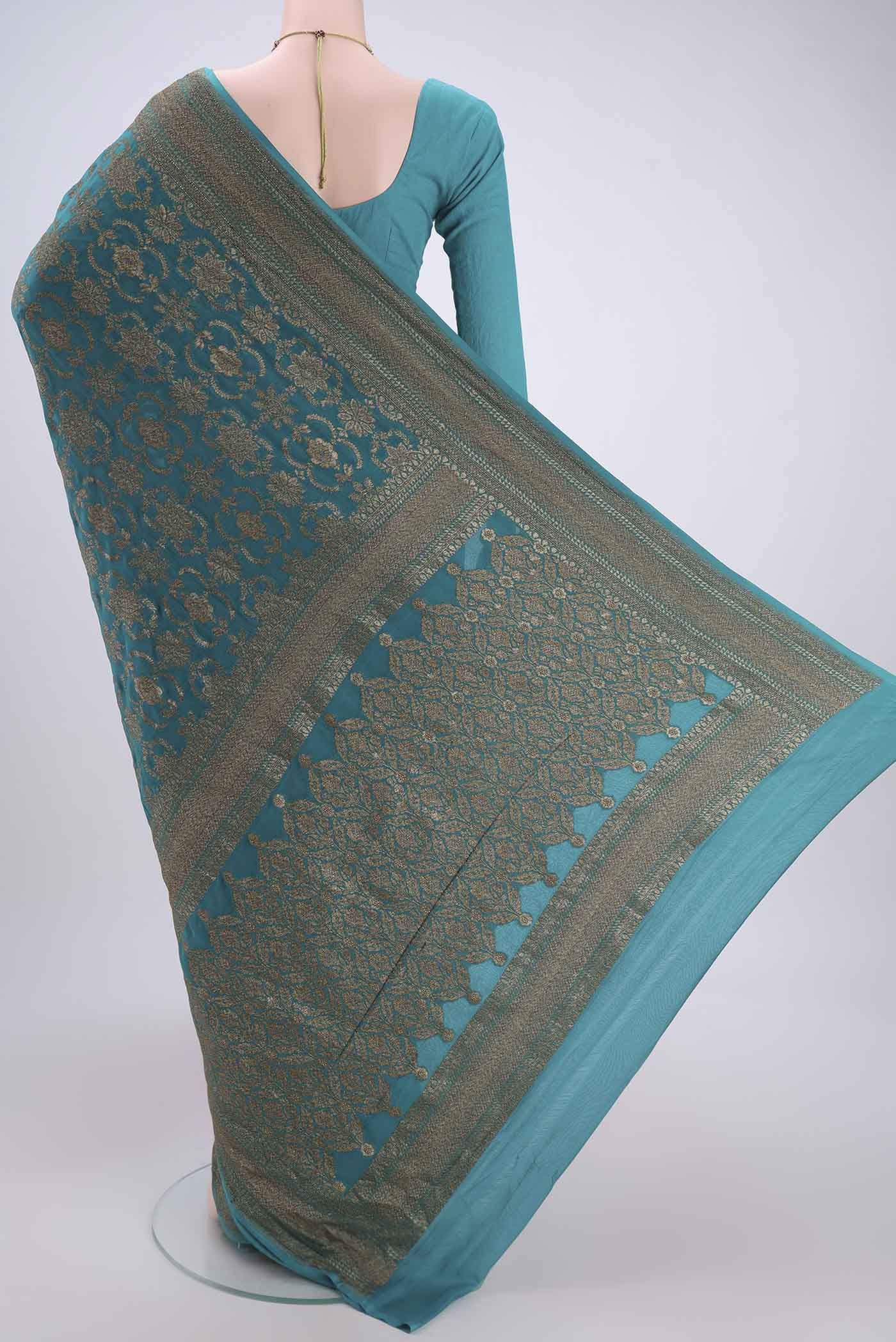 Blue Banarasi Georgette Saree - Image 3
