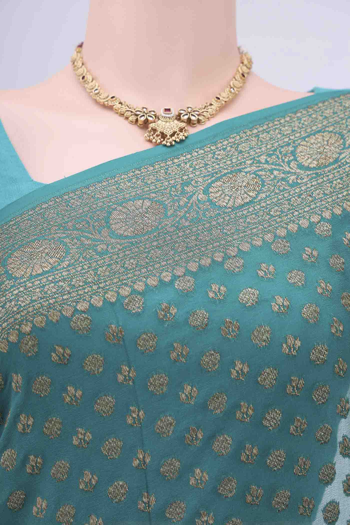 Sea Green Banarasi Georgette Saree - Image 2