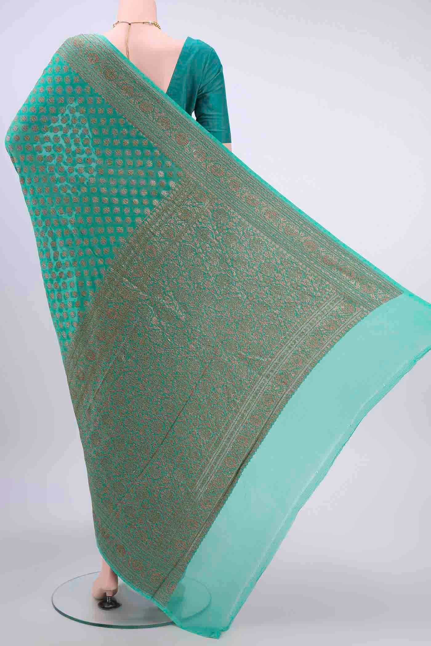 Sea Green Banarasi Georgette Saree - Image 3