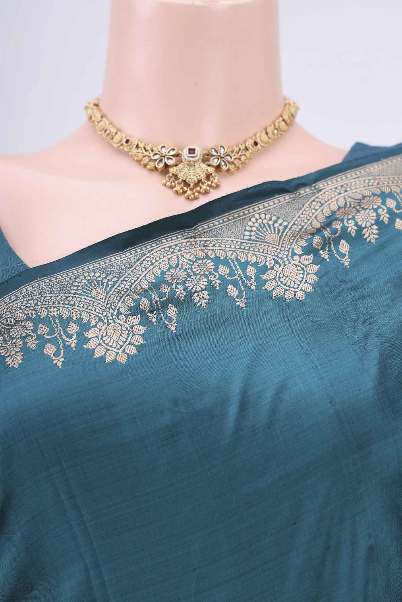 Blue Banarasi Katan Silk Saree - Image 2