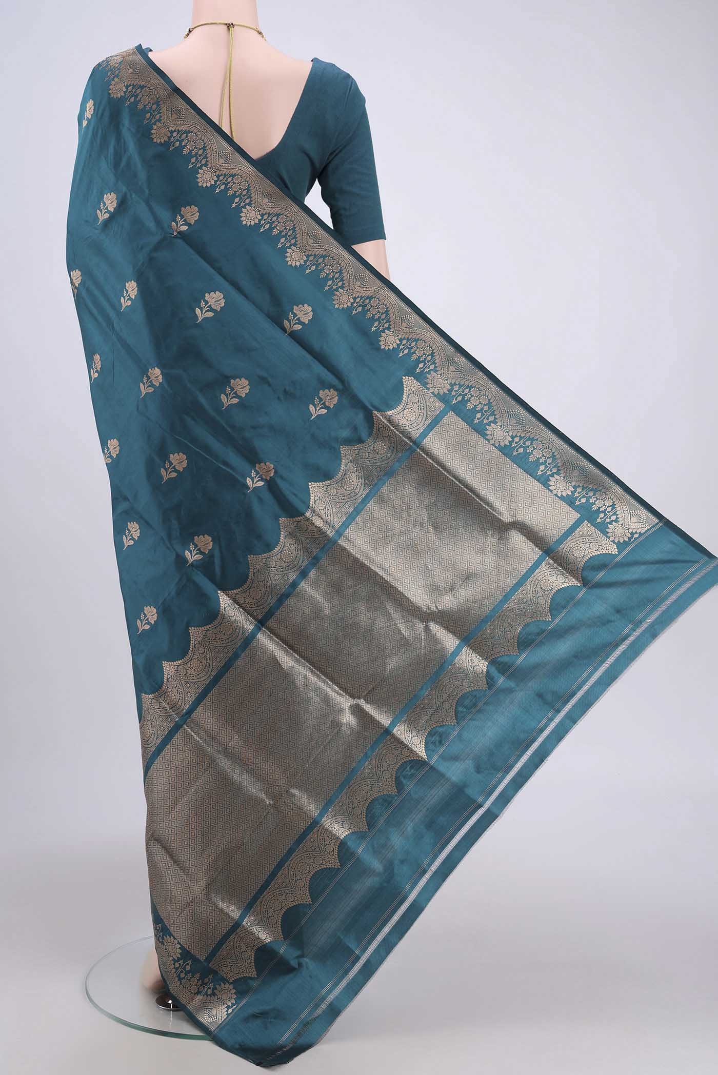 Blue Banarasi Katan Silk Saree - Image 3
