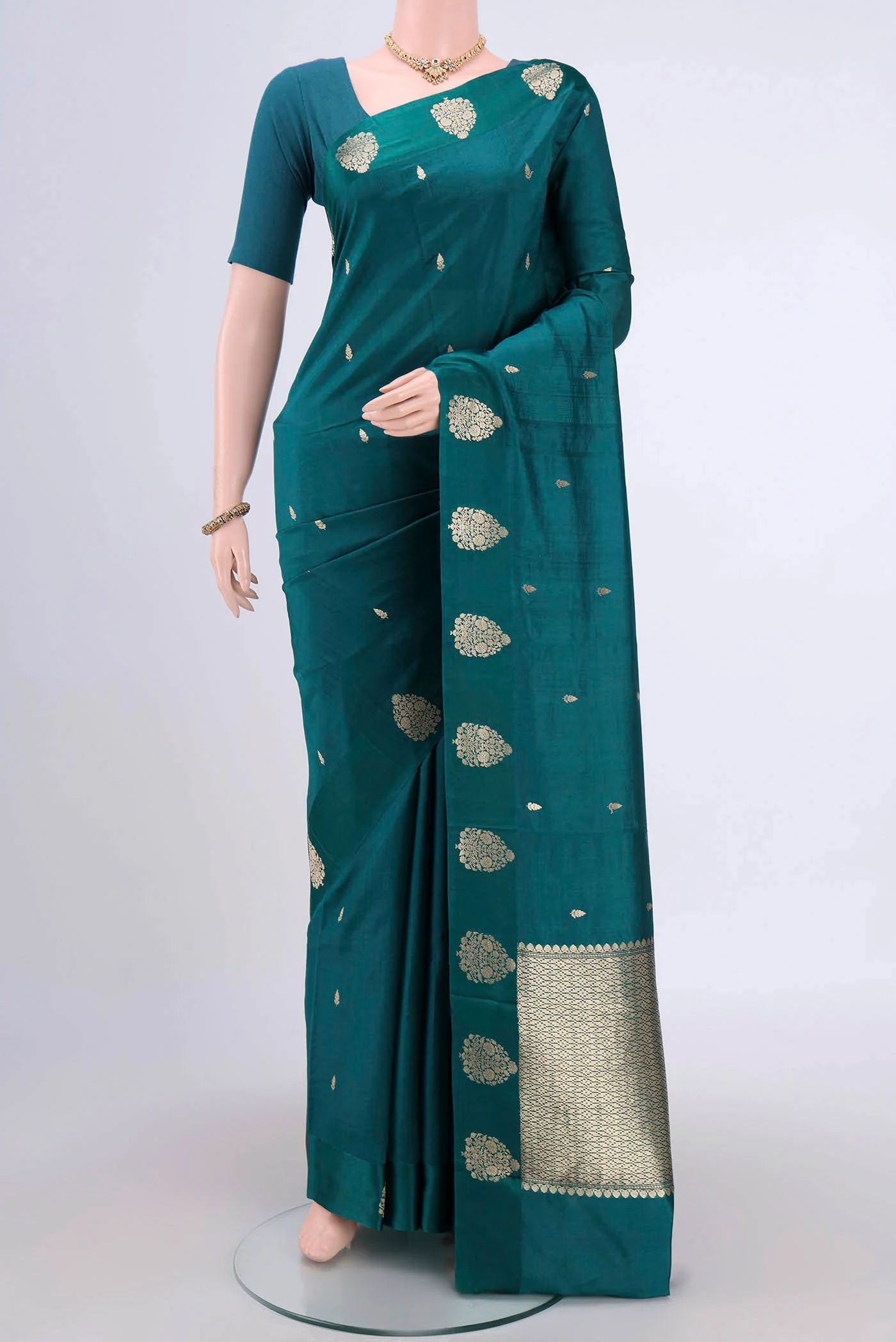 Teal Banarasi Katan Silk Saree