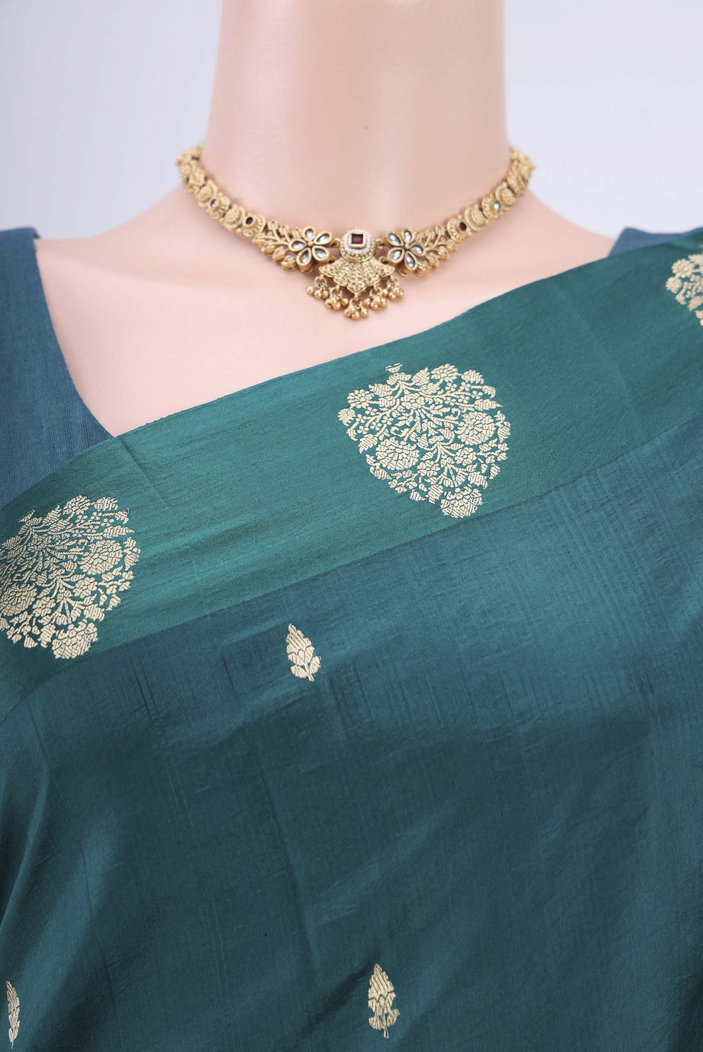 Teal Banarasi Katan Silk Saree - Image 2