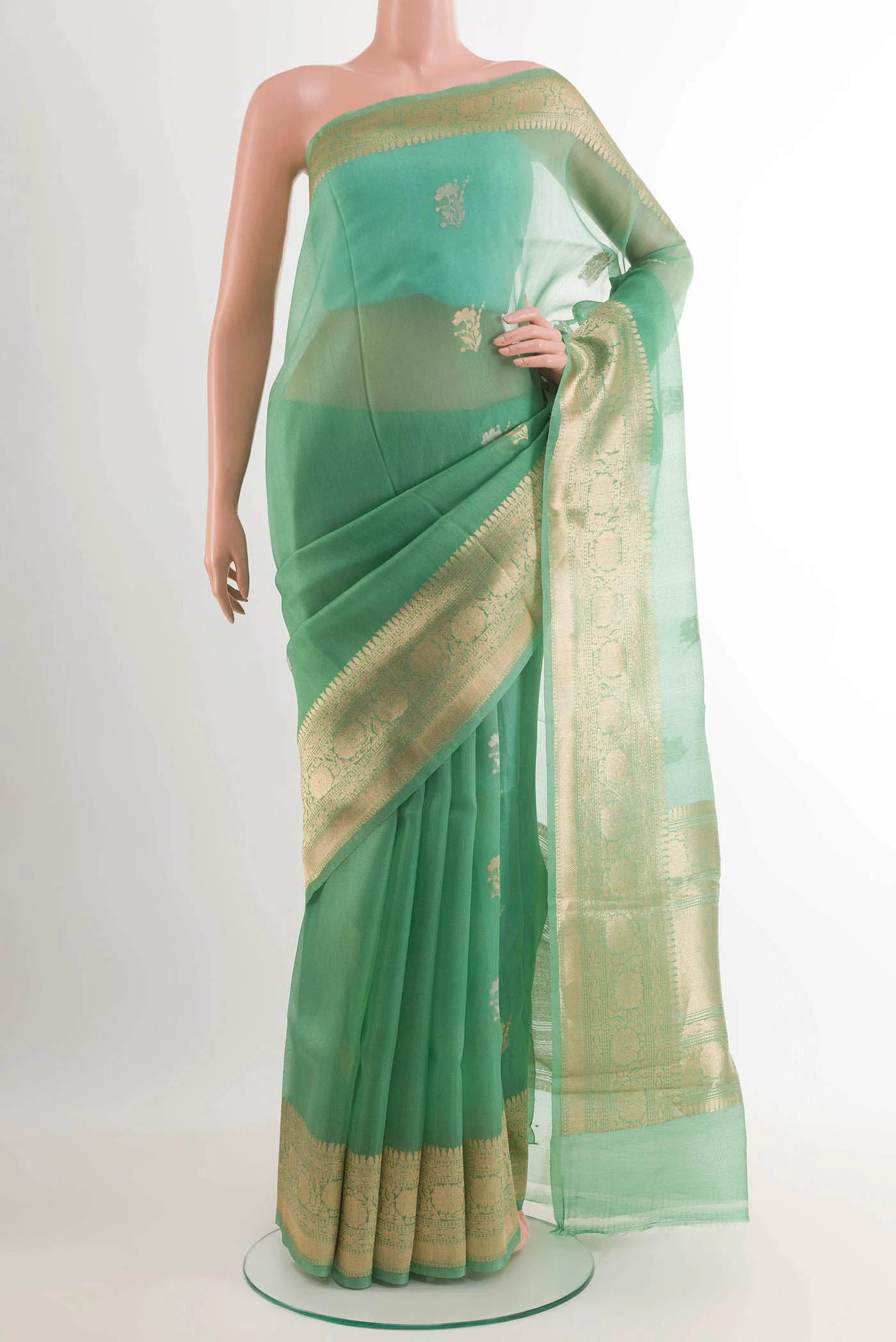 Sea Green Organza Silk Saree