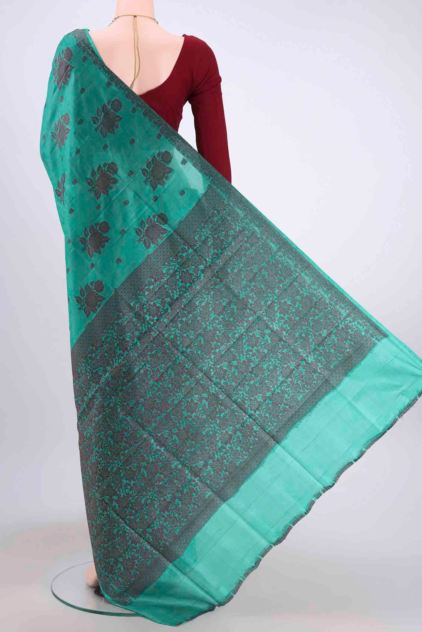 Sea Green Banarasi Raw Silk Saree - Image 3