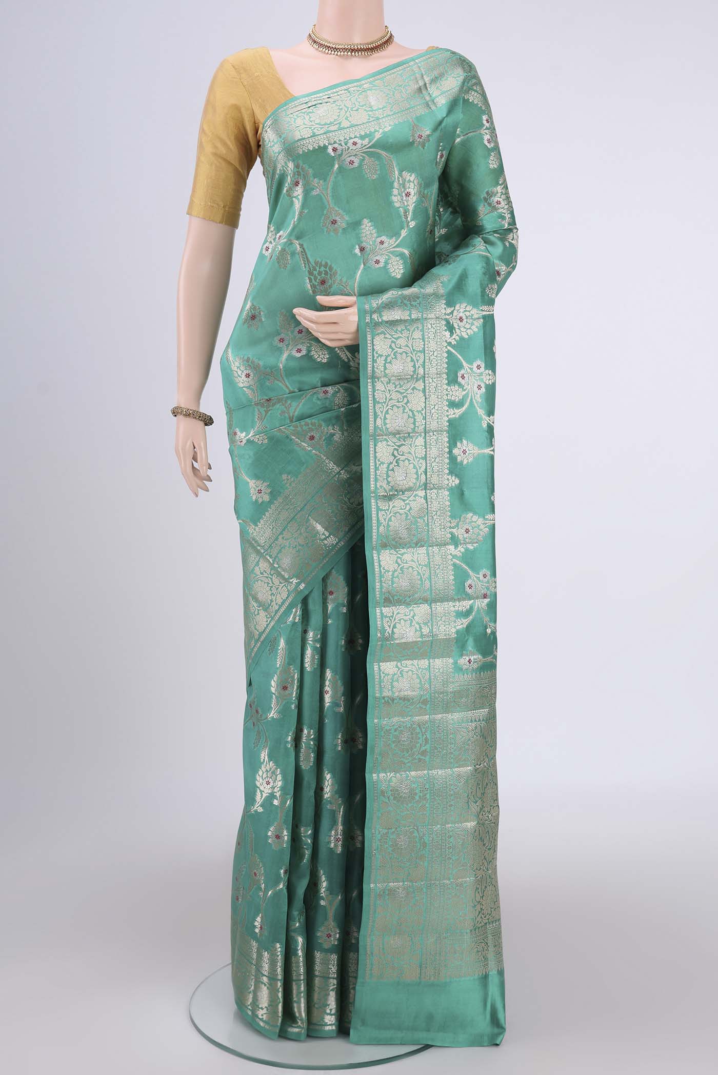 Turquoise Banarasi Raw Silk Saree