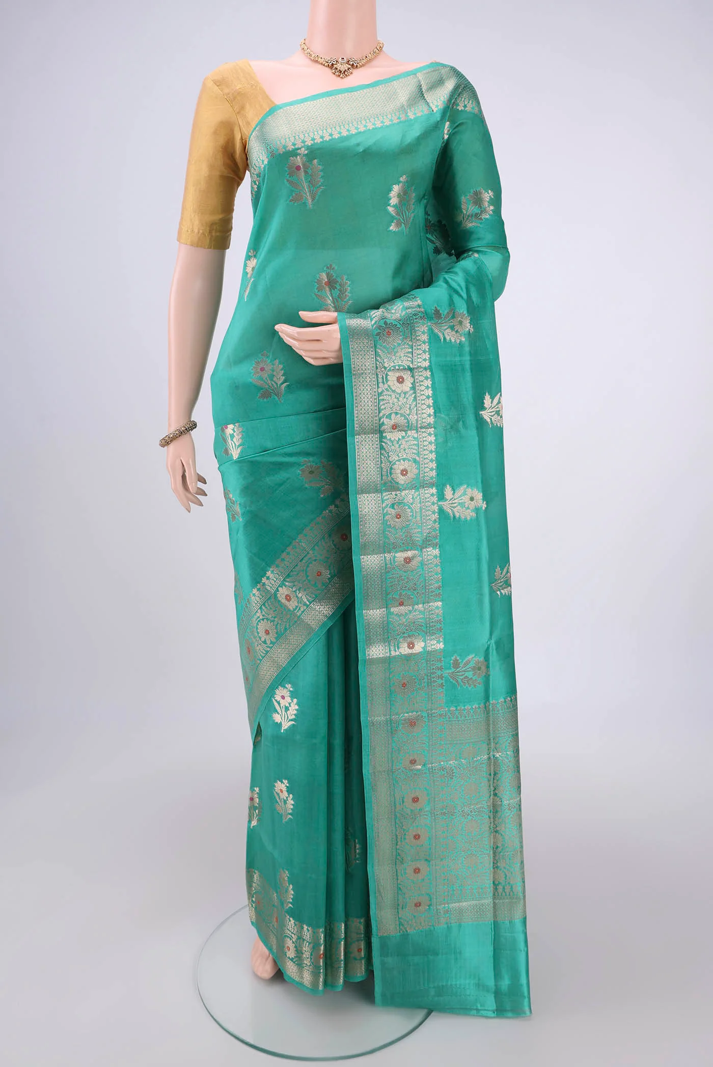 Turquoise Banarasi Raw Silk Saree