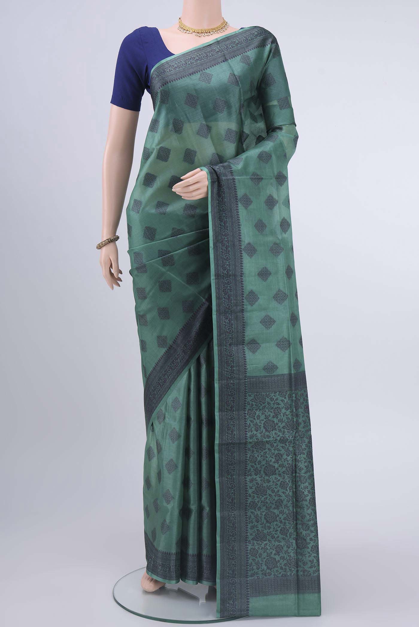 Sea Green Banarasi Raw Silk Saree