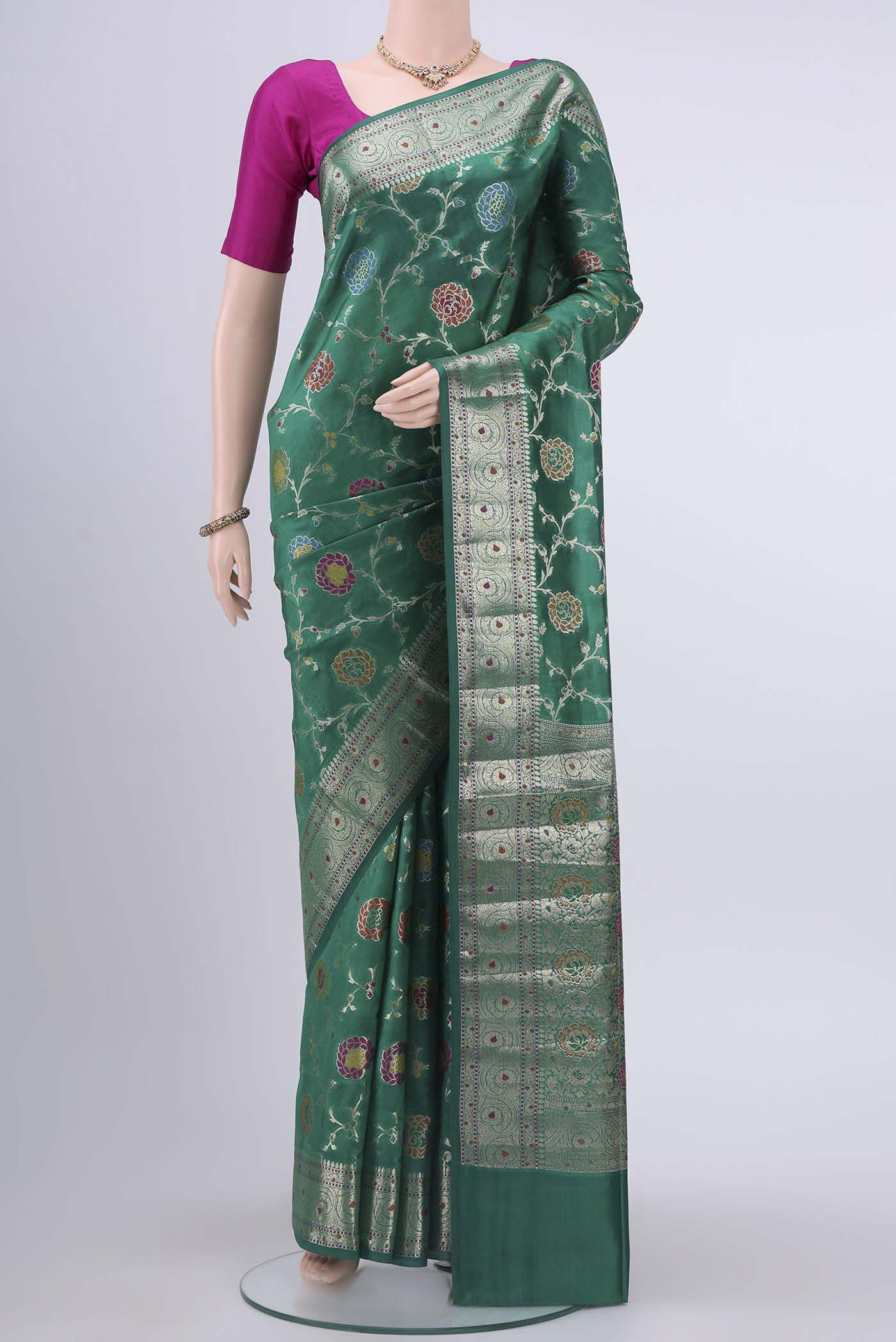 Green Banarasi Raw Silk Saree